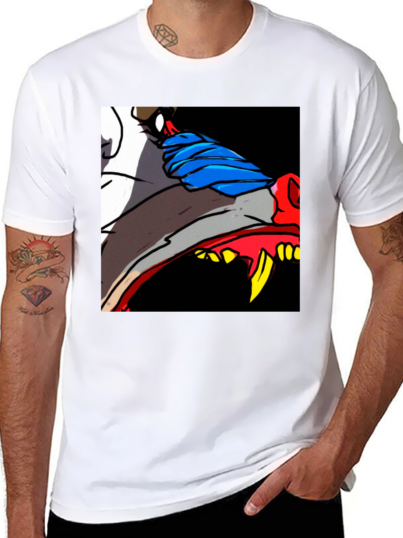 Black Cartoon Wolf Graphic Tee - Black view 8