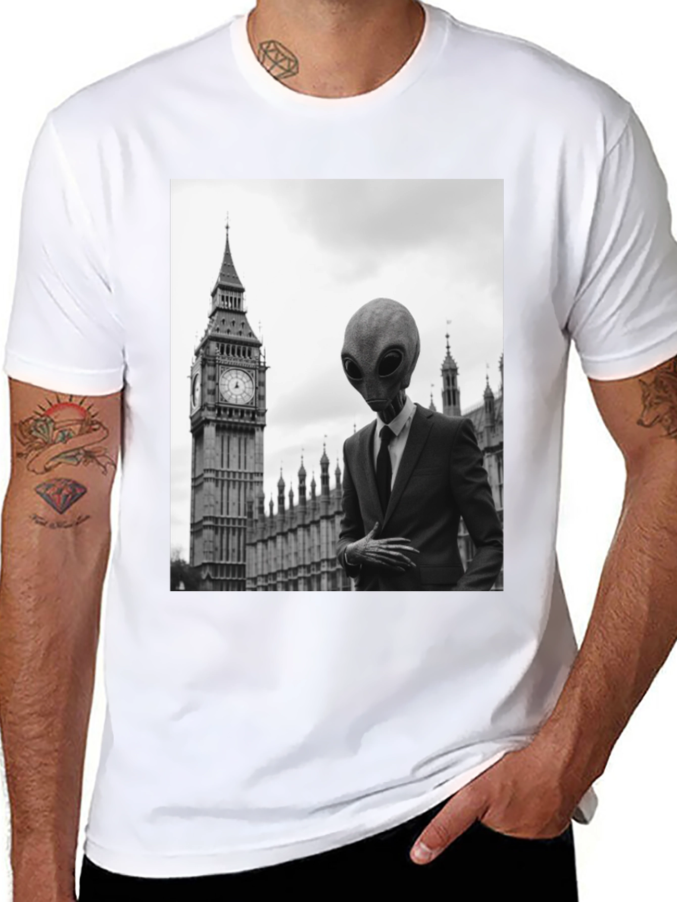 Black Alien in London T-Shirt - Men's Graphic Tee view 8