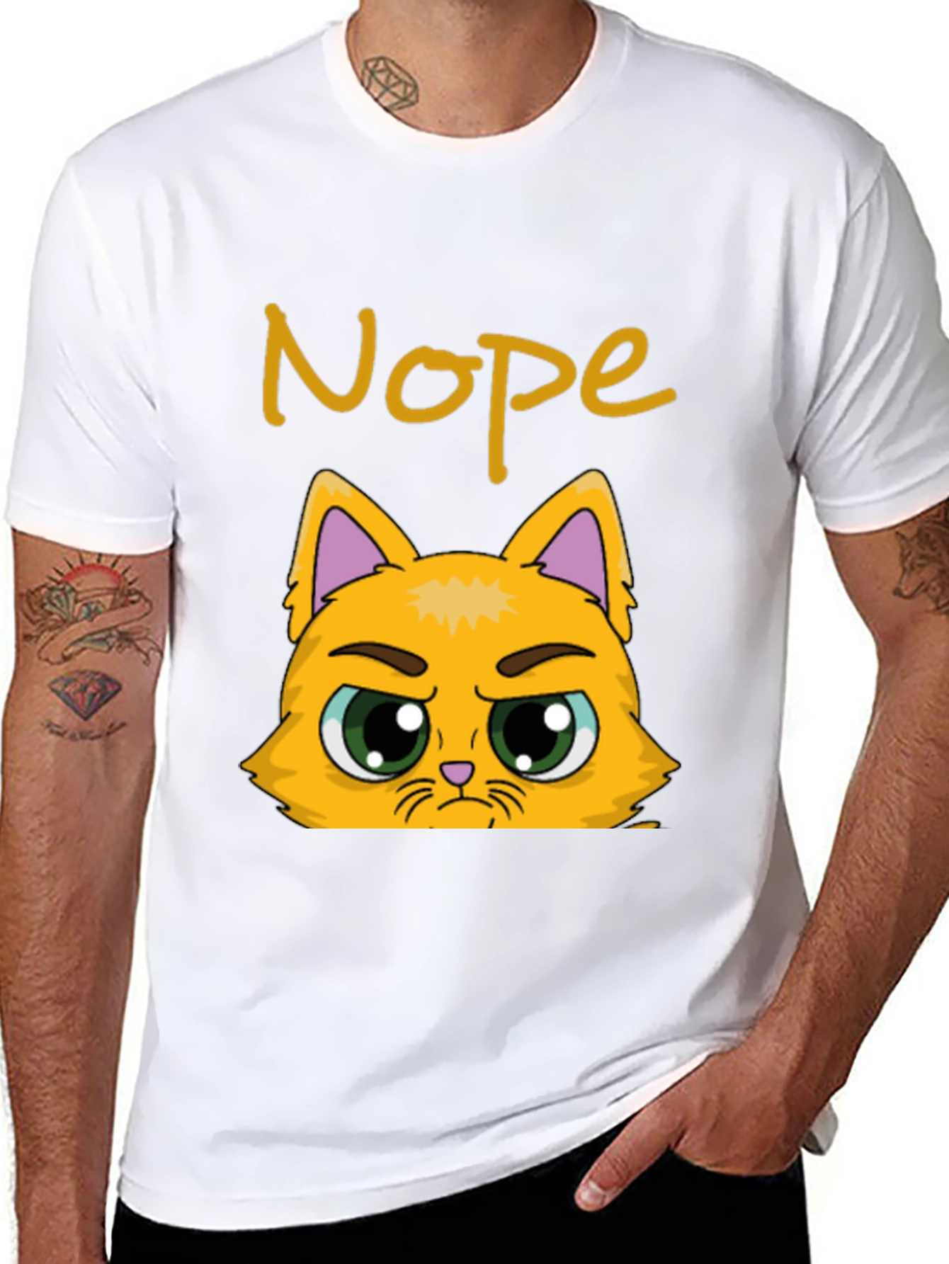 Black Nope Cat Graphic T-Shirt - Funny Grumpy Kitten Tee view 8