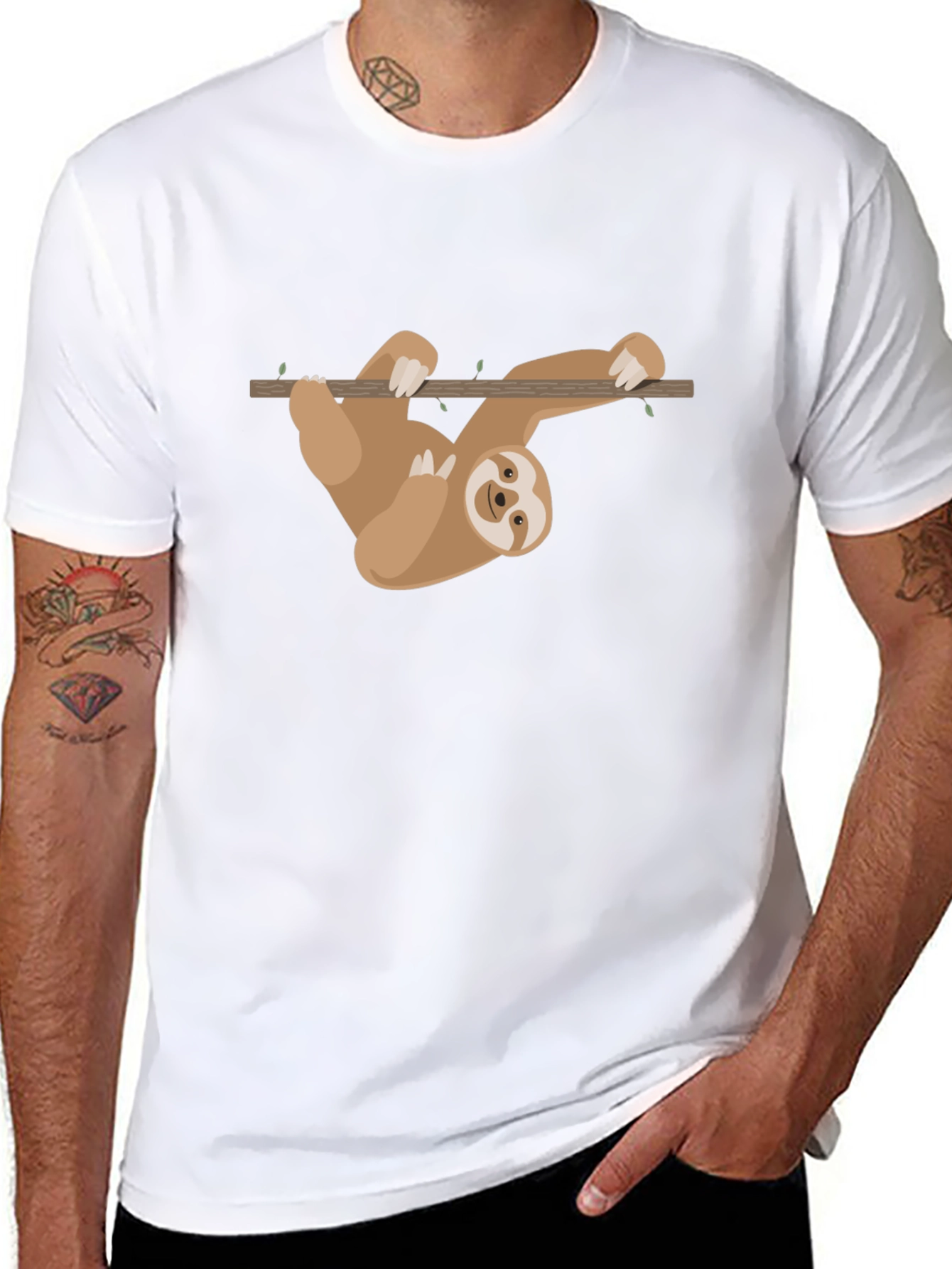 Black Sloth Hanging T-Shirt - Cute Cartoon Design view 8