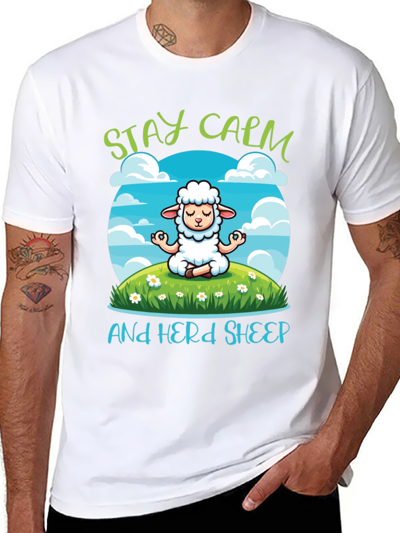 Black Stay Calm Herd Sheep T-Shirt - Meditation Sheep Tee view 8