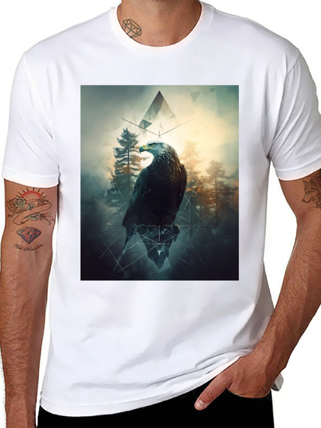 Black Eagle Forest Graphic Print Black T-Shirt view 8