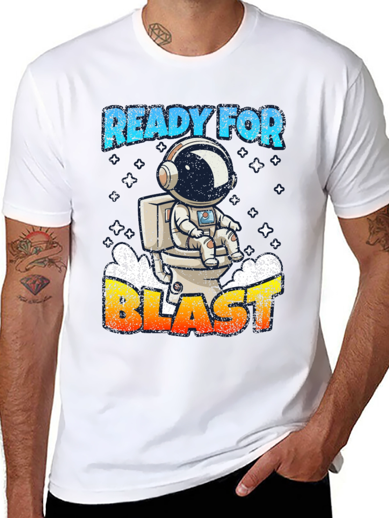 Black Ready for Blast Astronaut T-Shirt - Funny Space Tee view 8