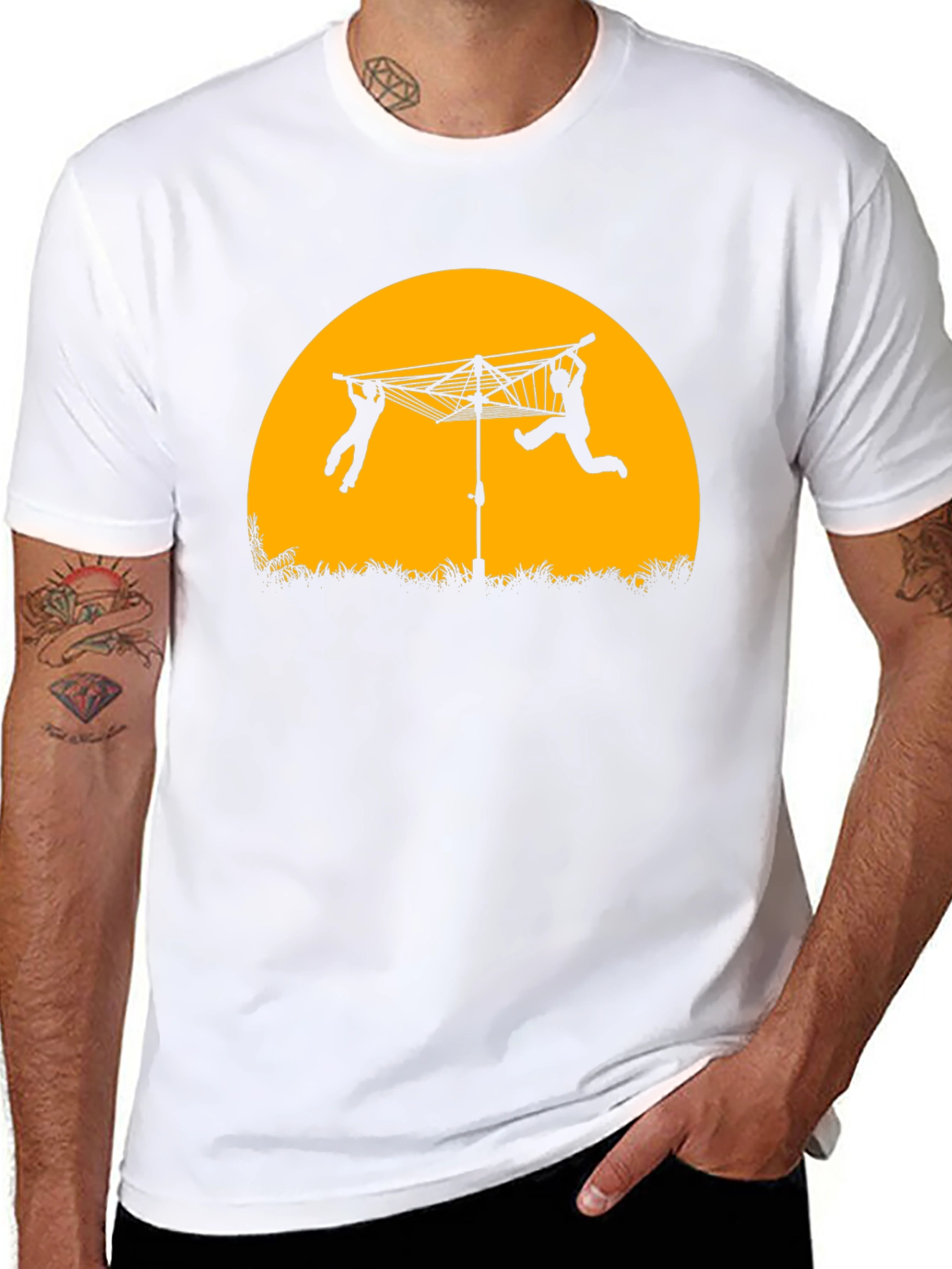 Black Funny Clothesline Silhouette T-Shirt view 8