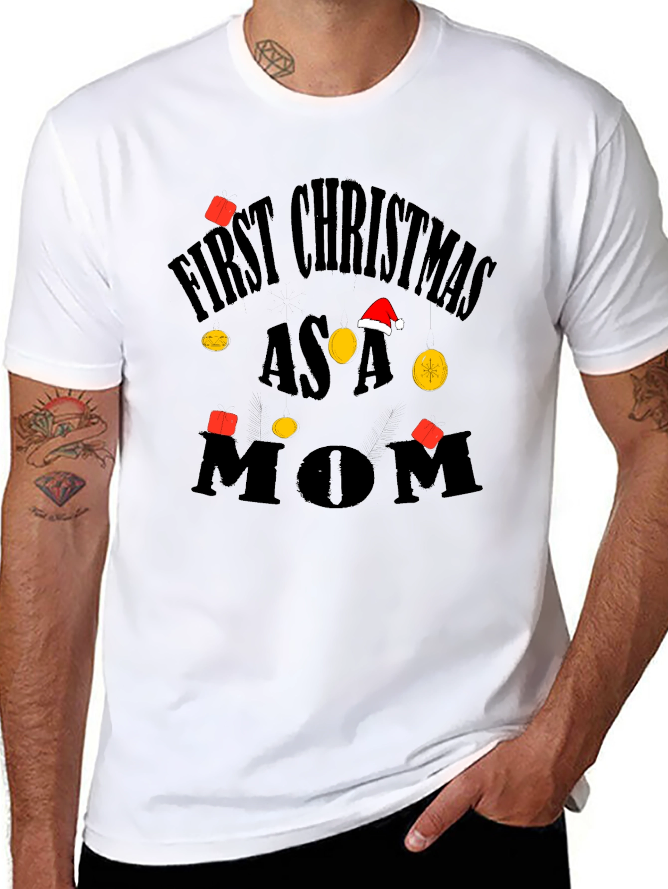 Black First Christmas as a Mom Black T-Shirt view 8