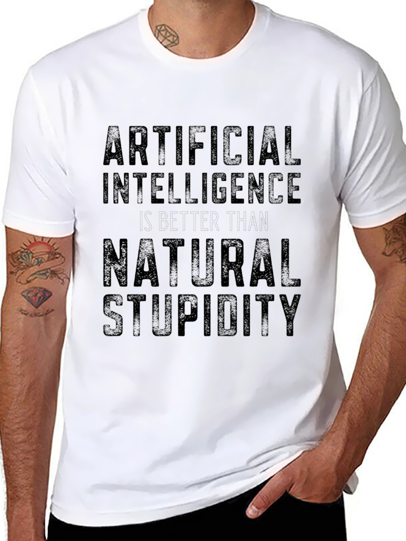 Black Artificial Intelligence Natural Stupidity Slogan T-Shirt view 8