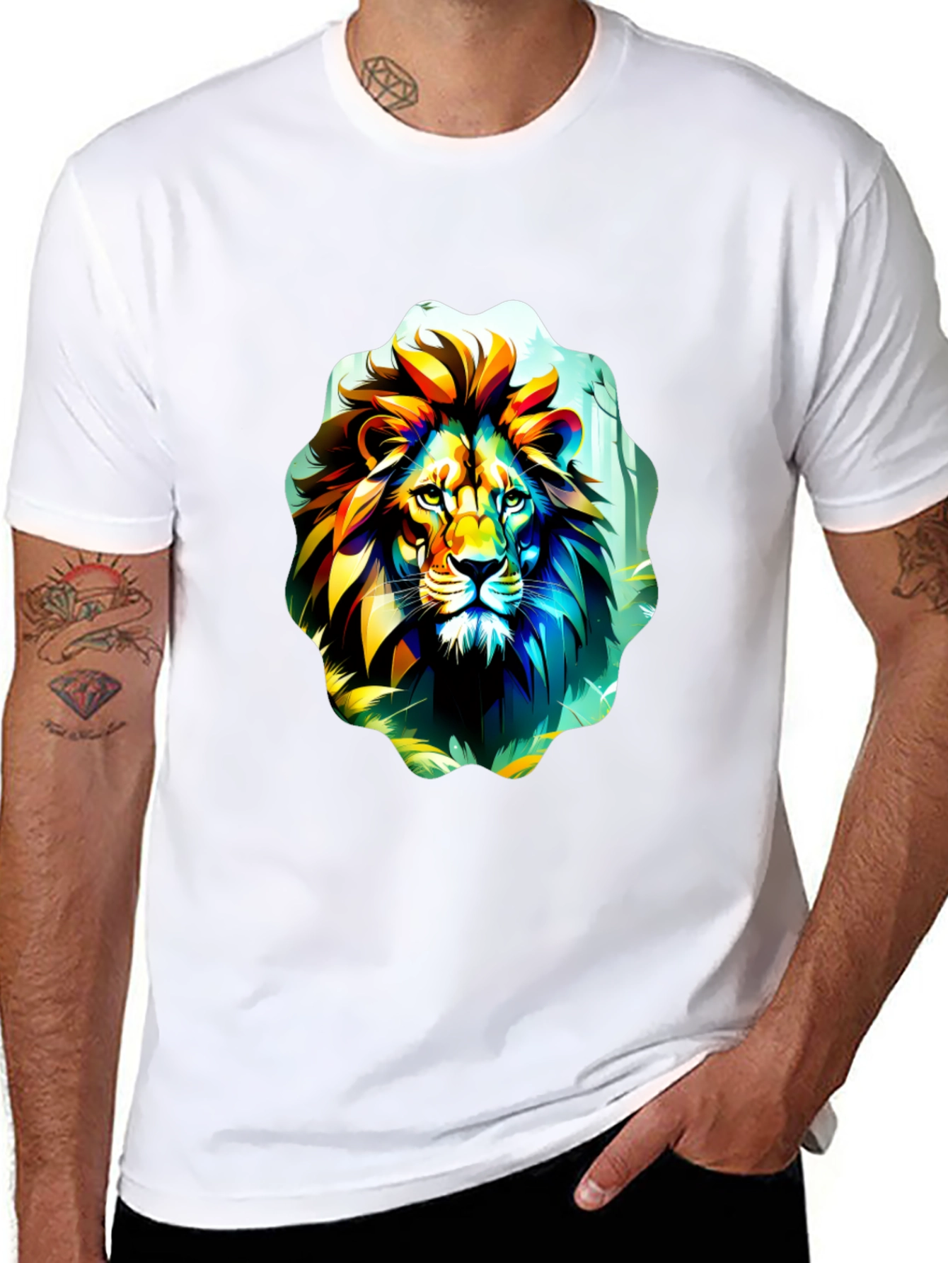 Black Vibrant Lion Graphic Tee - Black Cotton T-Shirt view 8