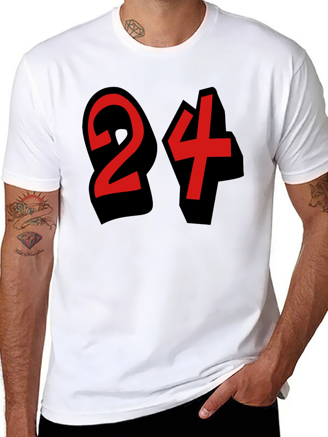 Black Bold Number 24 Graphic Tee - Black Cotton Blend view 8