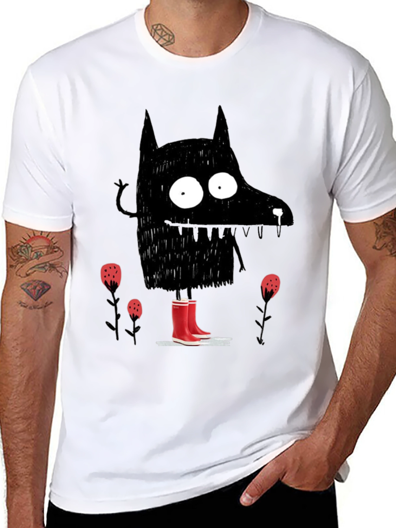 Black Wolf Rain Boot T-Shirt view 8