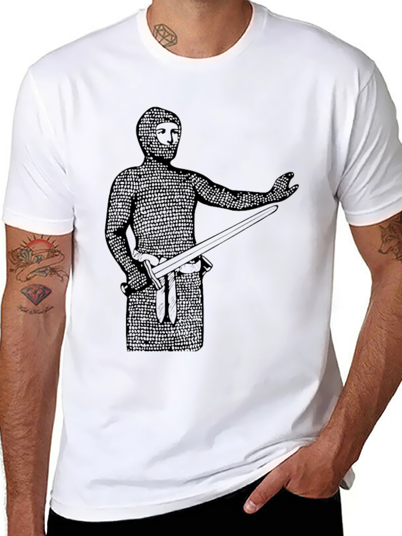 Black Medieval Knight T-Shirt - Chainmail Graphic Tee view 8