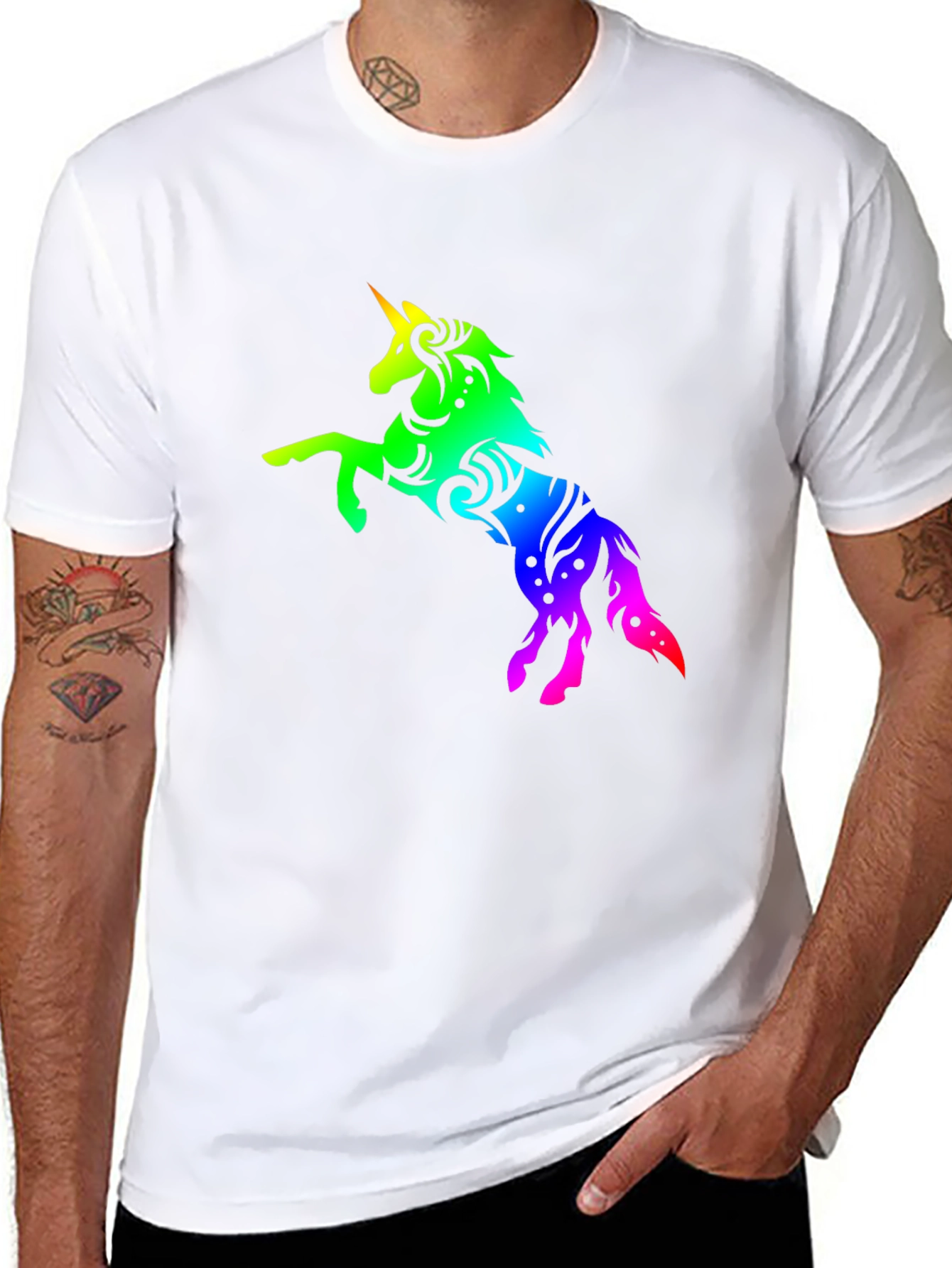 Black Rainbow Unicorn Graphic Tee - Stylish Black T-Shirt view 8