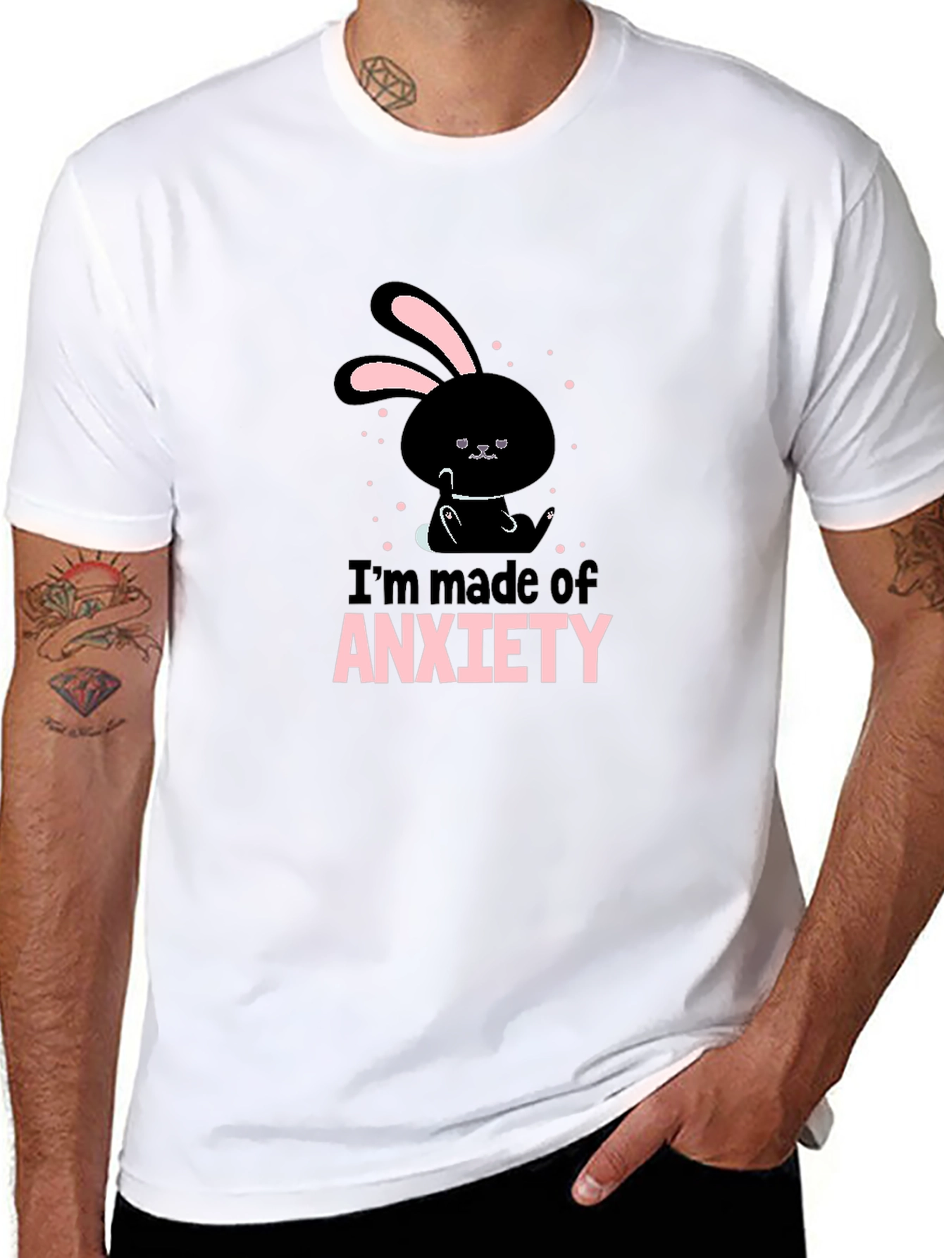 Black Anxiety Bunny Black T-Shirt - Soft Cotton Blend view 8