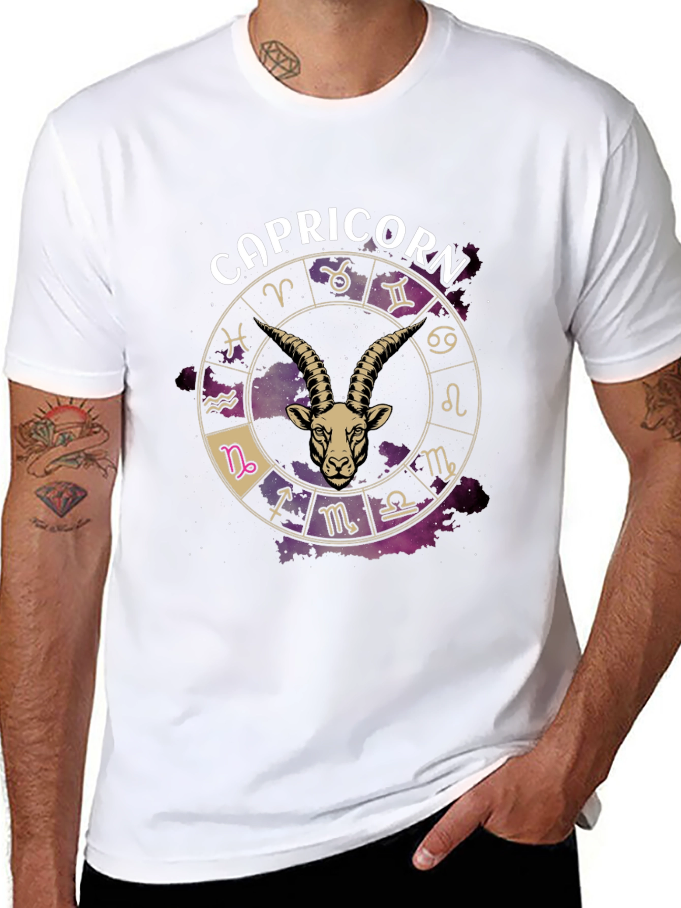 Black Capricorn Zodiac Graphic T-Shirt - Black view 8