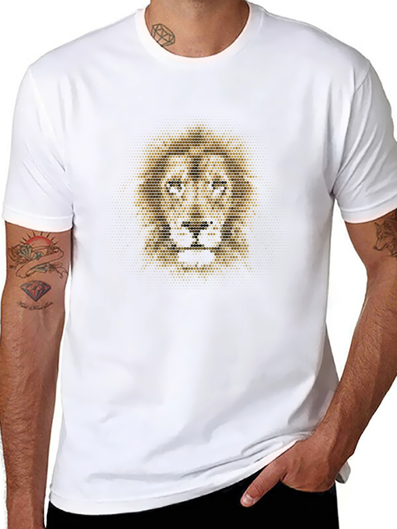 Black Lion Dot Art Graphic T-Shirt - Black view 8