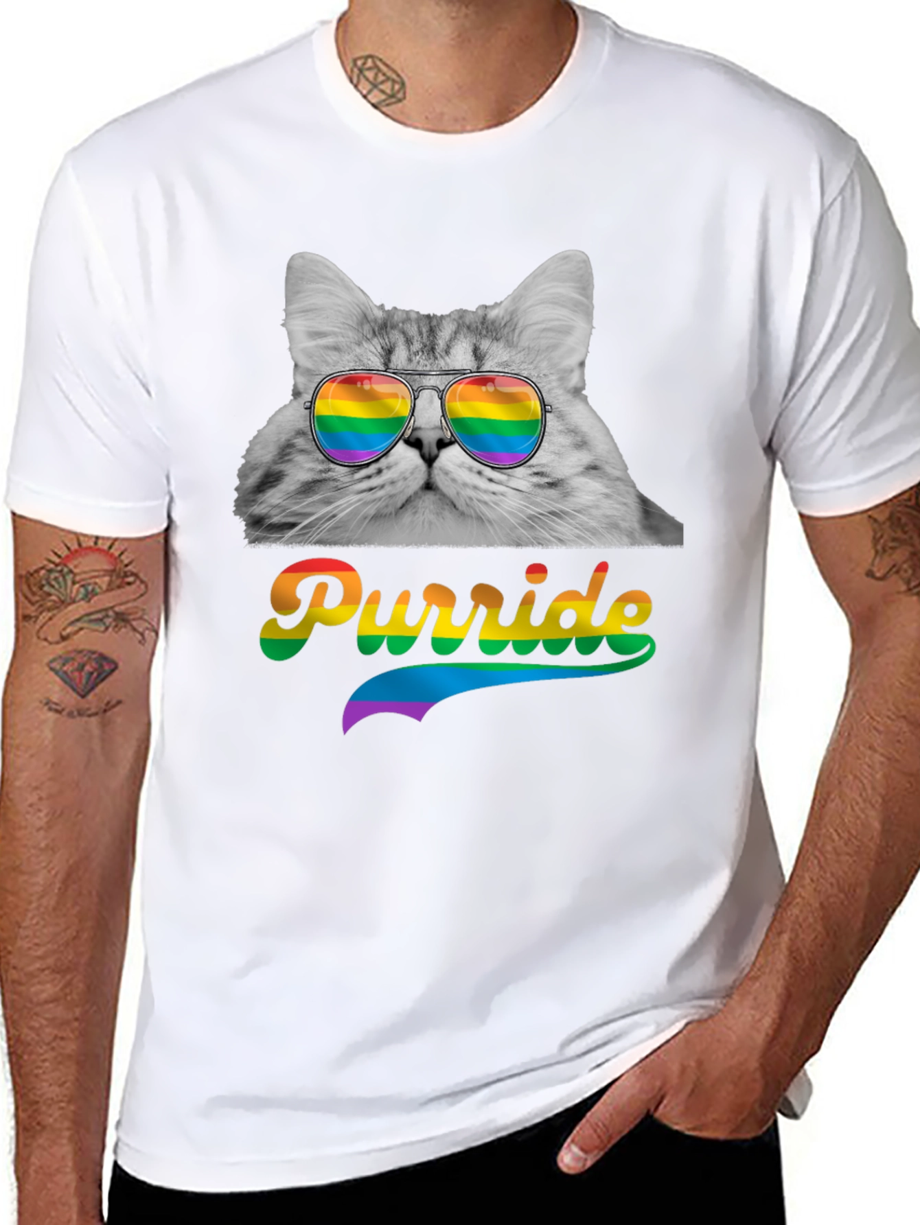 Black Purride Cat T-Shirt LGBT Pride Month view 8