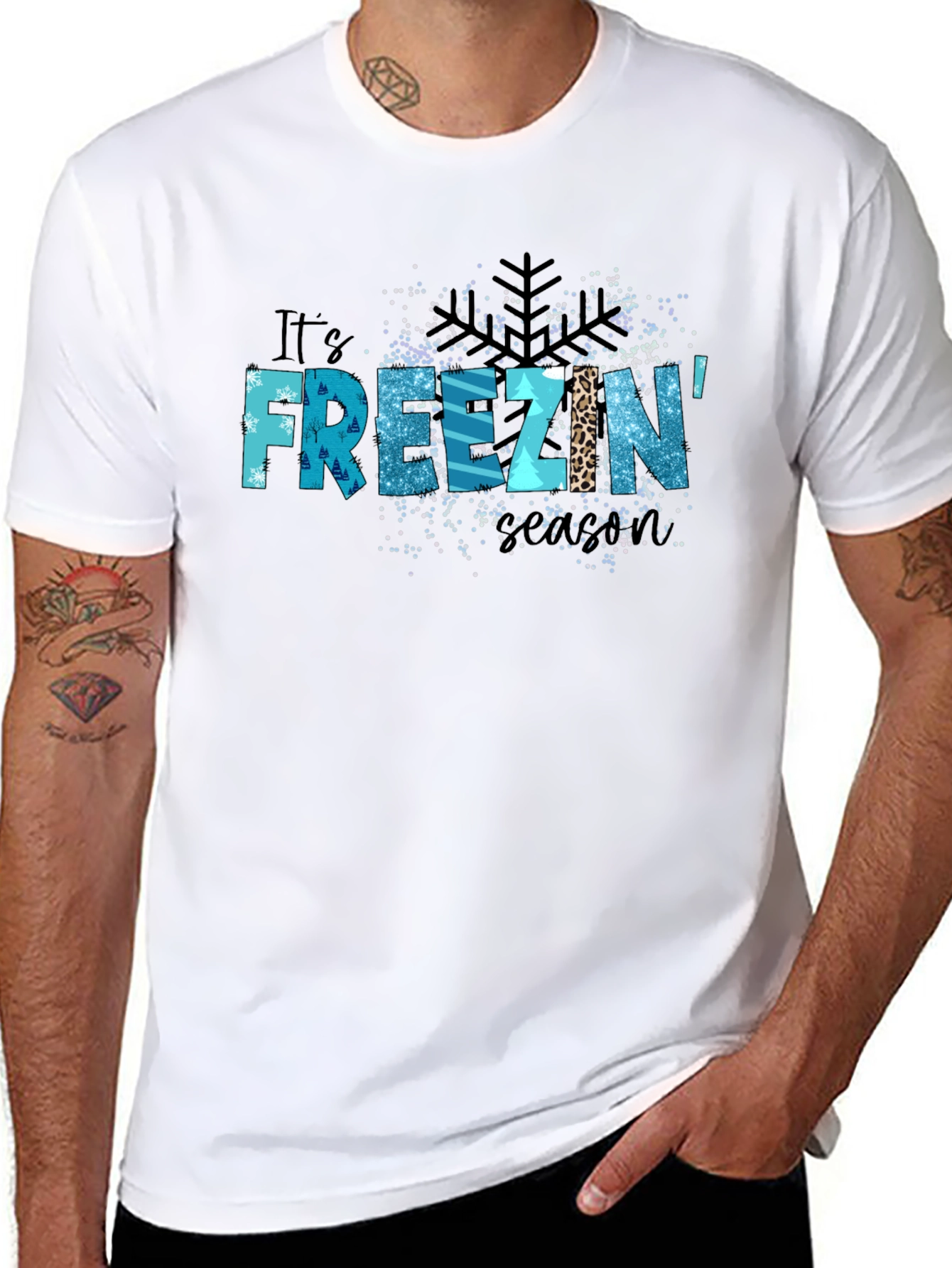 Black It's Freezin' Season Black Graphic T-Shirt view 8