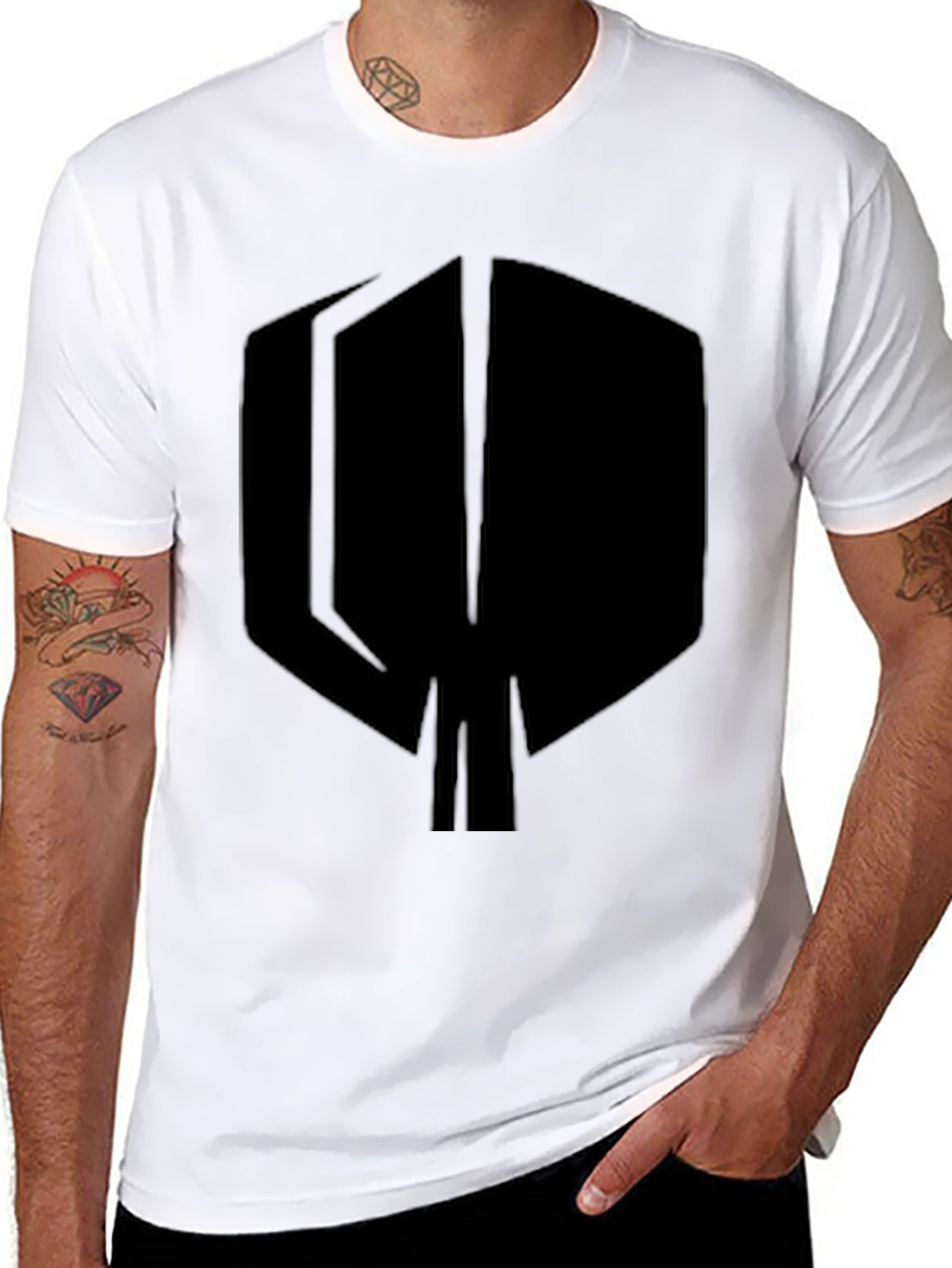 Black Black T-Shirt with Abstract Geometric Spade Design view 8