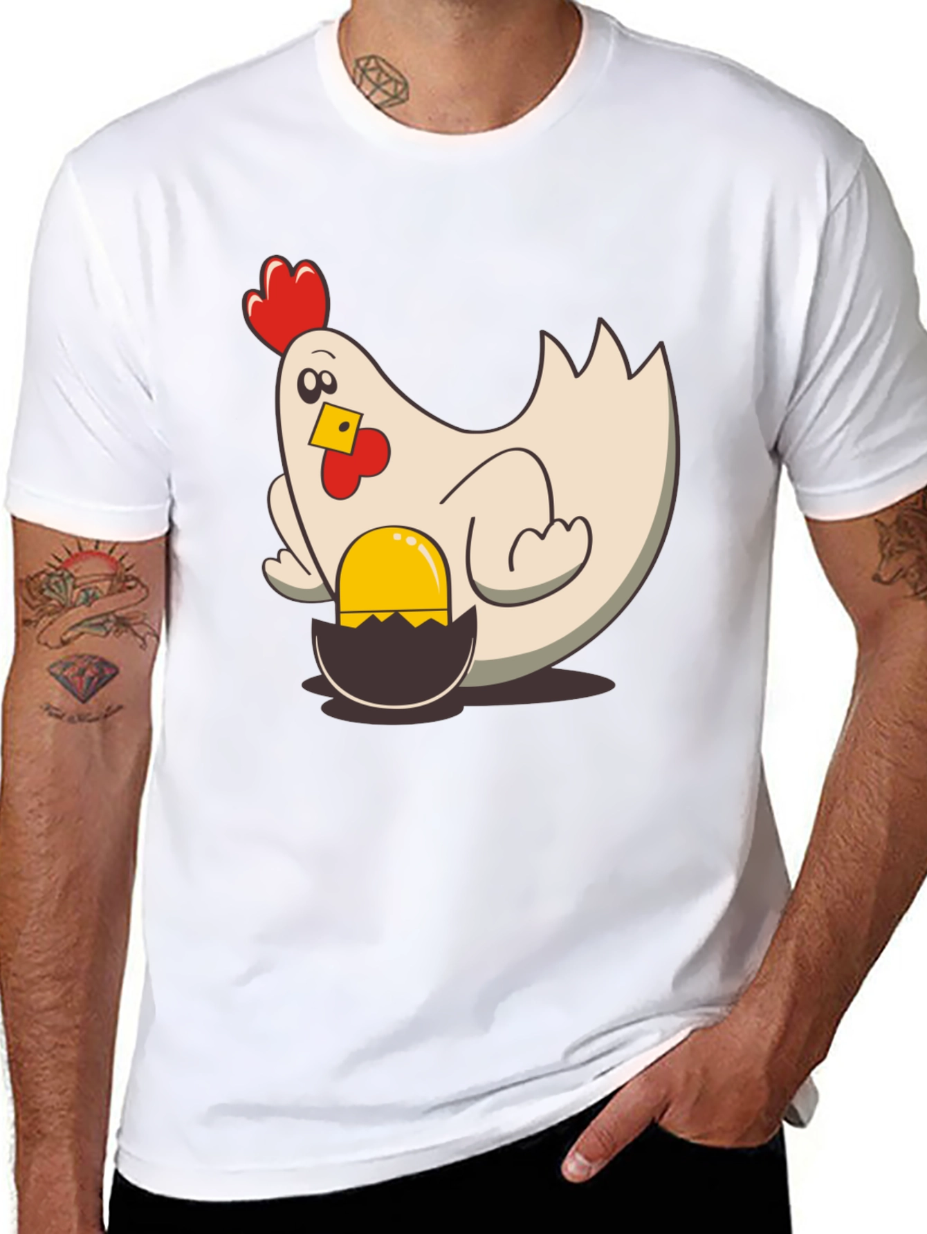 Black Funny Chicken and Egg Cartoon T-Shirt view 8