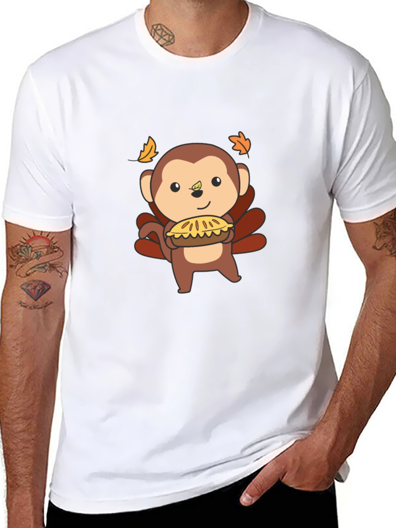 Black Thanksgiving Monkey Holding Pie Black T-Shirt view 8