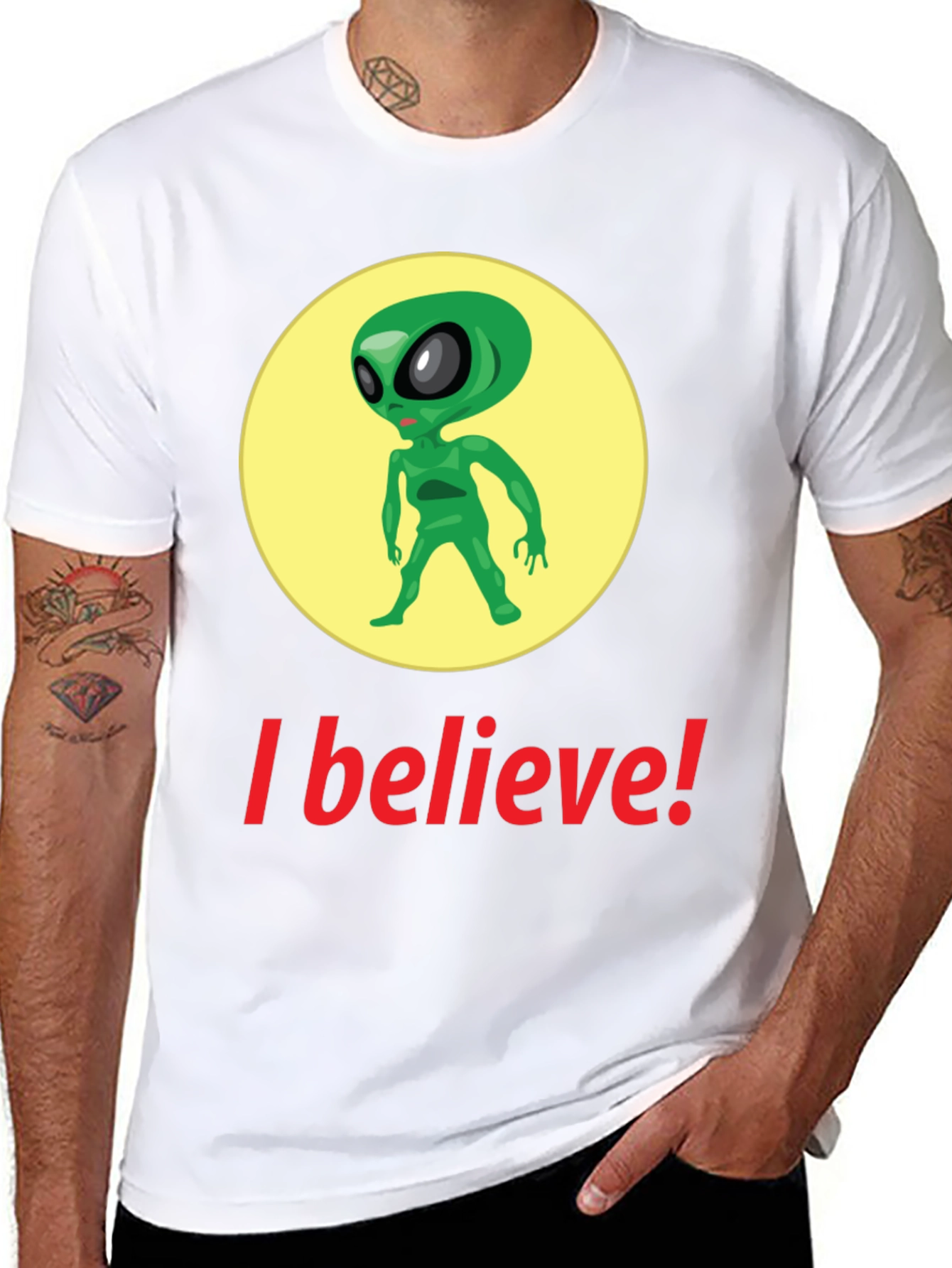 I Believe Alien Graphic Tee - Black Cotton T-Shirt - 8