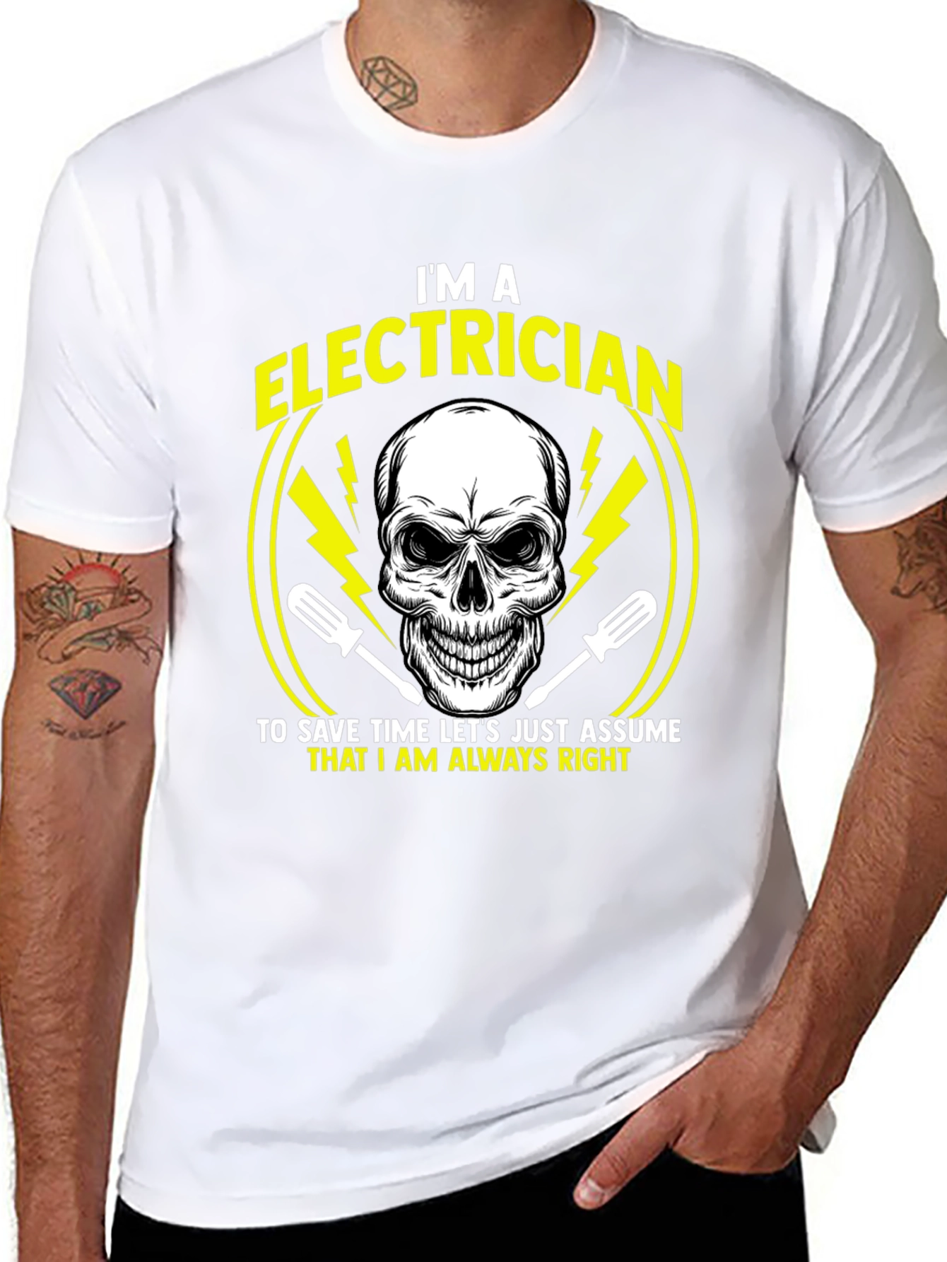 Black Electrician Skull Graphic T-Shirt - Always Right Funny Tee view 8