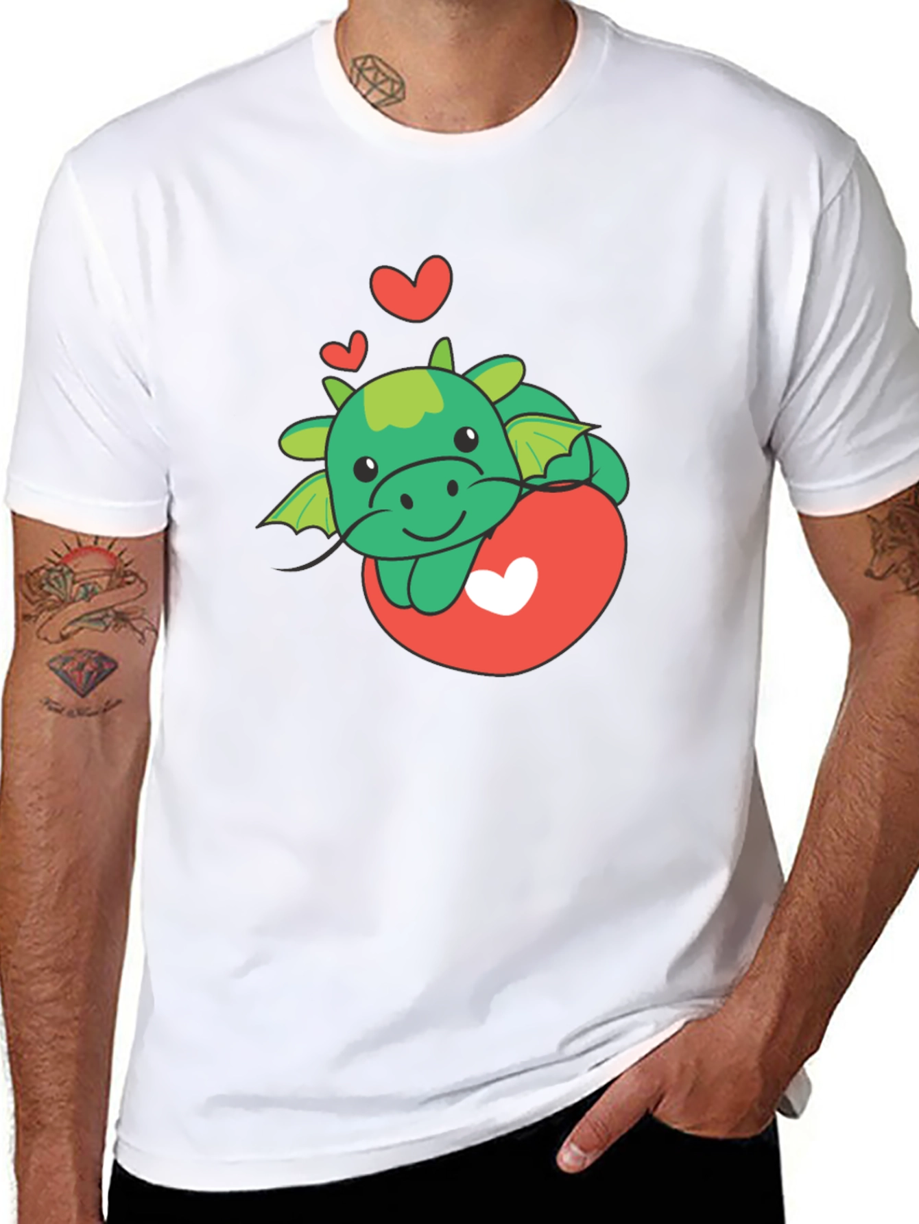 Black Cute Dragon Heart Graphic Tee view 8