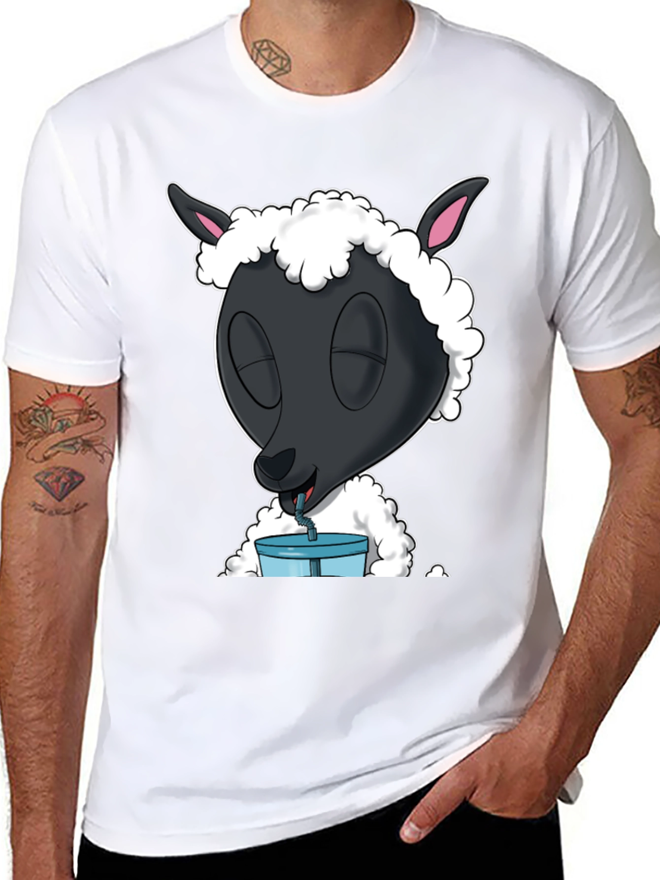 Black Black Sheep Drinking T-Shirt - Cartoon Style view 8
