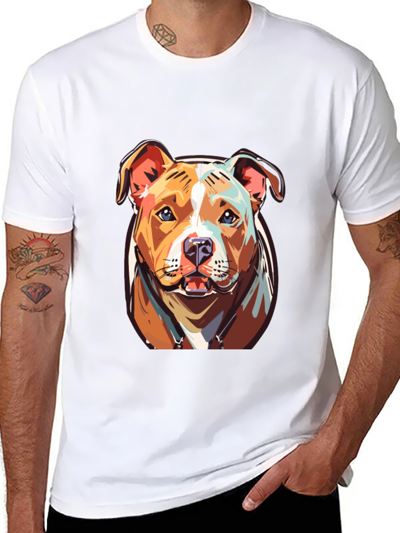Black Cool Pitbull Dog Graphic Print Tee view 8