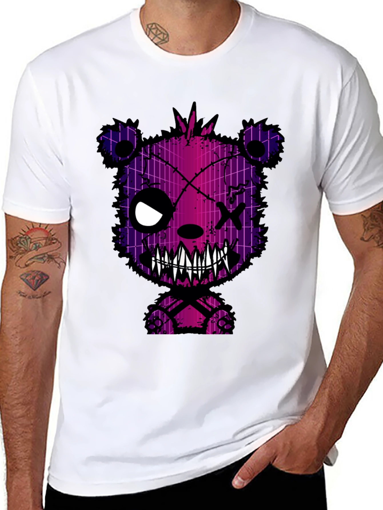 Black Creepy Bear Graphic Print T-Shirt view 8