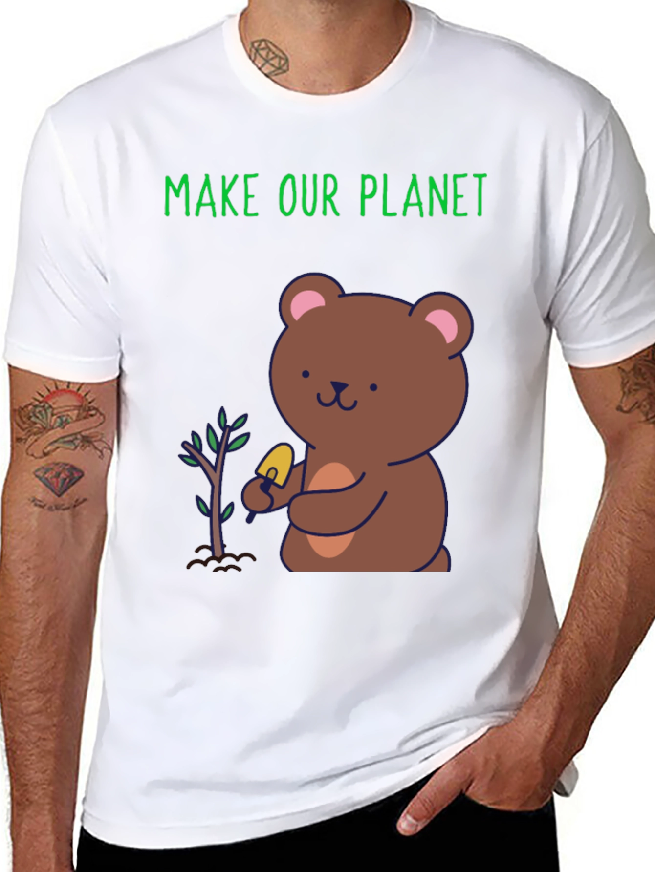 Black Plant a Tree Bear Graphic Tee - Make Our Planet view 8