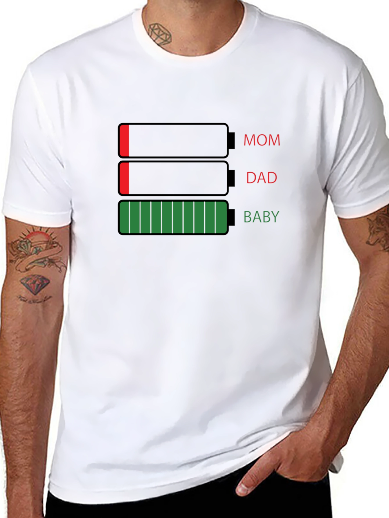 Black Funny Mom Dad Baby Battery T-Shirt view 8
