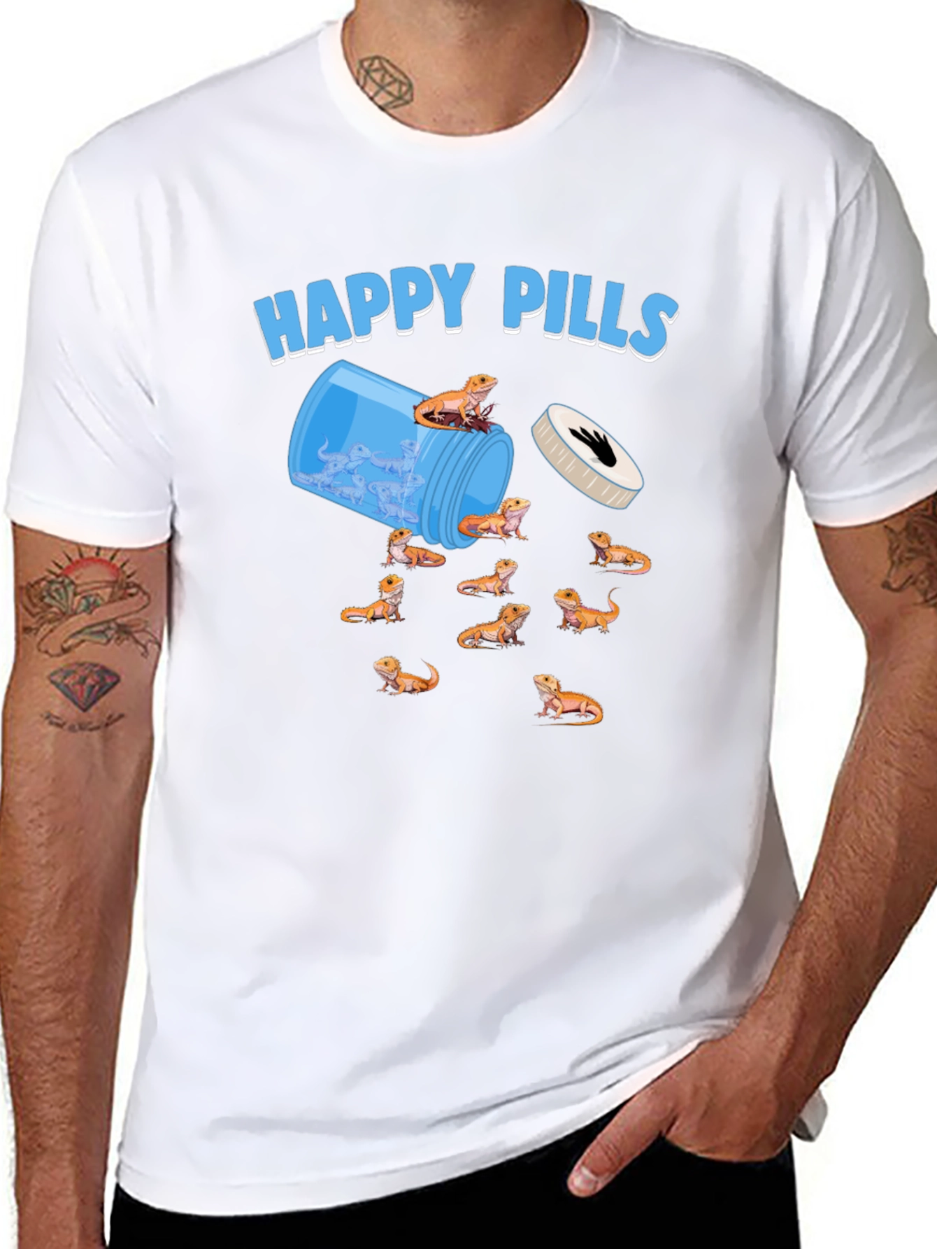 Black Happy Pills Bearded Dragon T-Shirt view 8