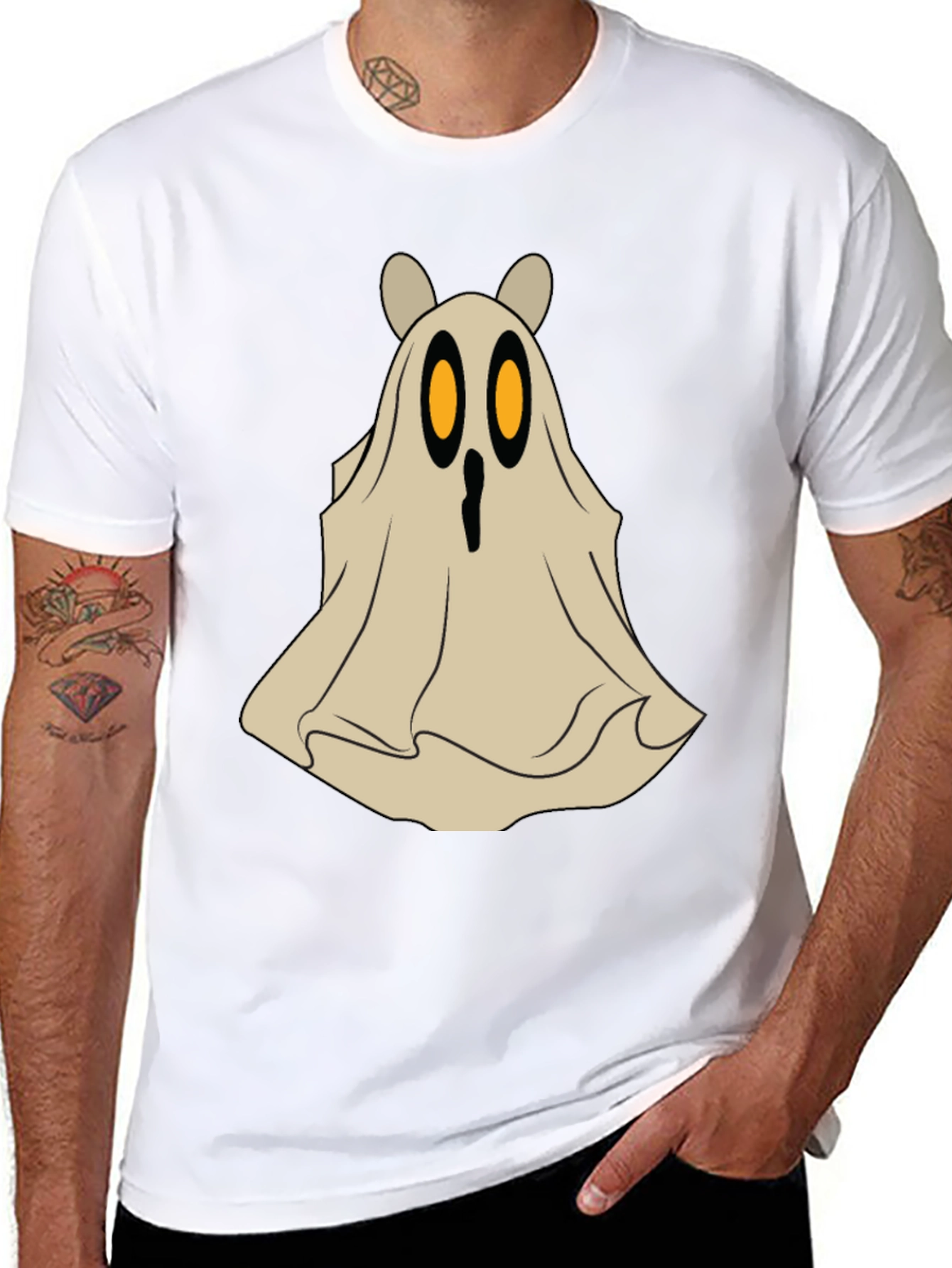 Black Spooky Cute Bear Ghost Halloween T-Shirt view 8