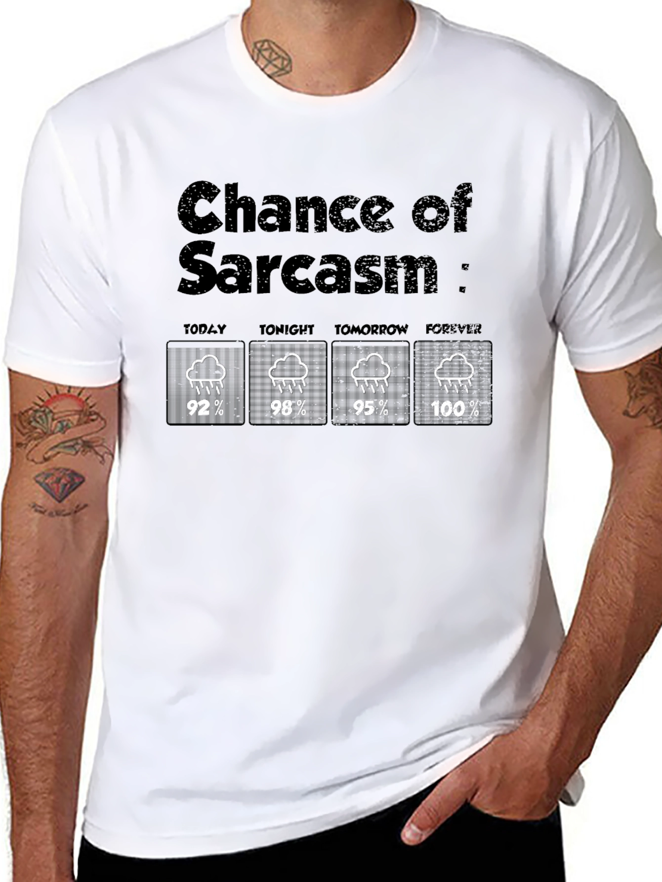 Black Chance of Sarcasm T-Shirt - Humorous Weather Forecast view 8