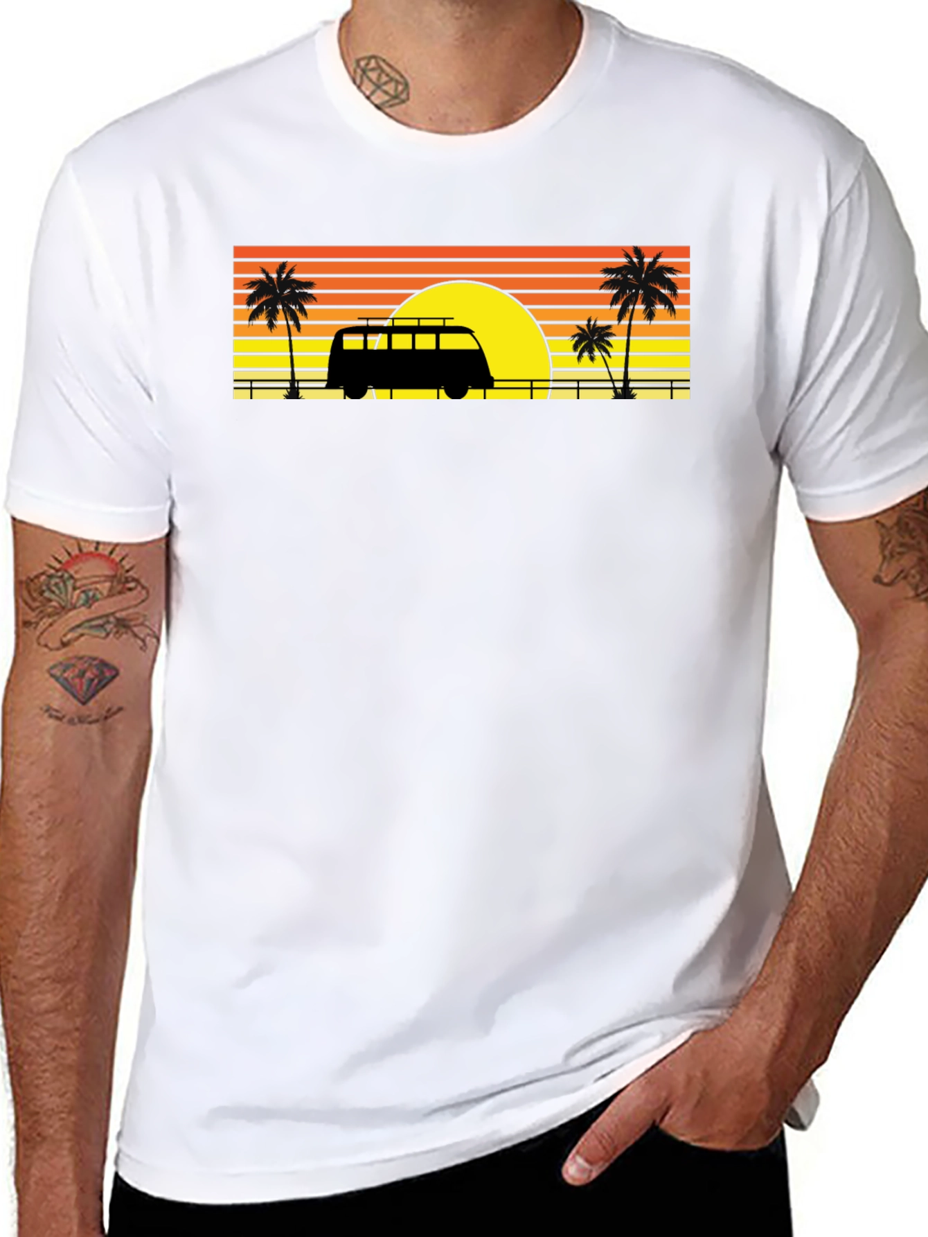 Black Sunset Van Palm Tee - Retro Beach Vibes view 8