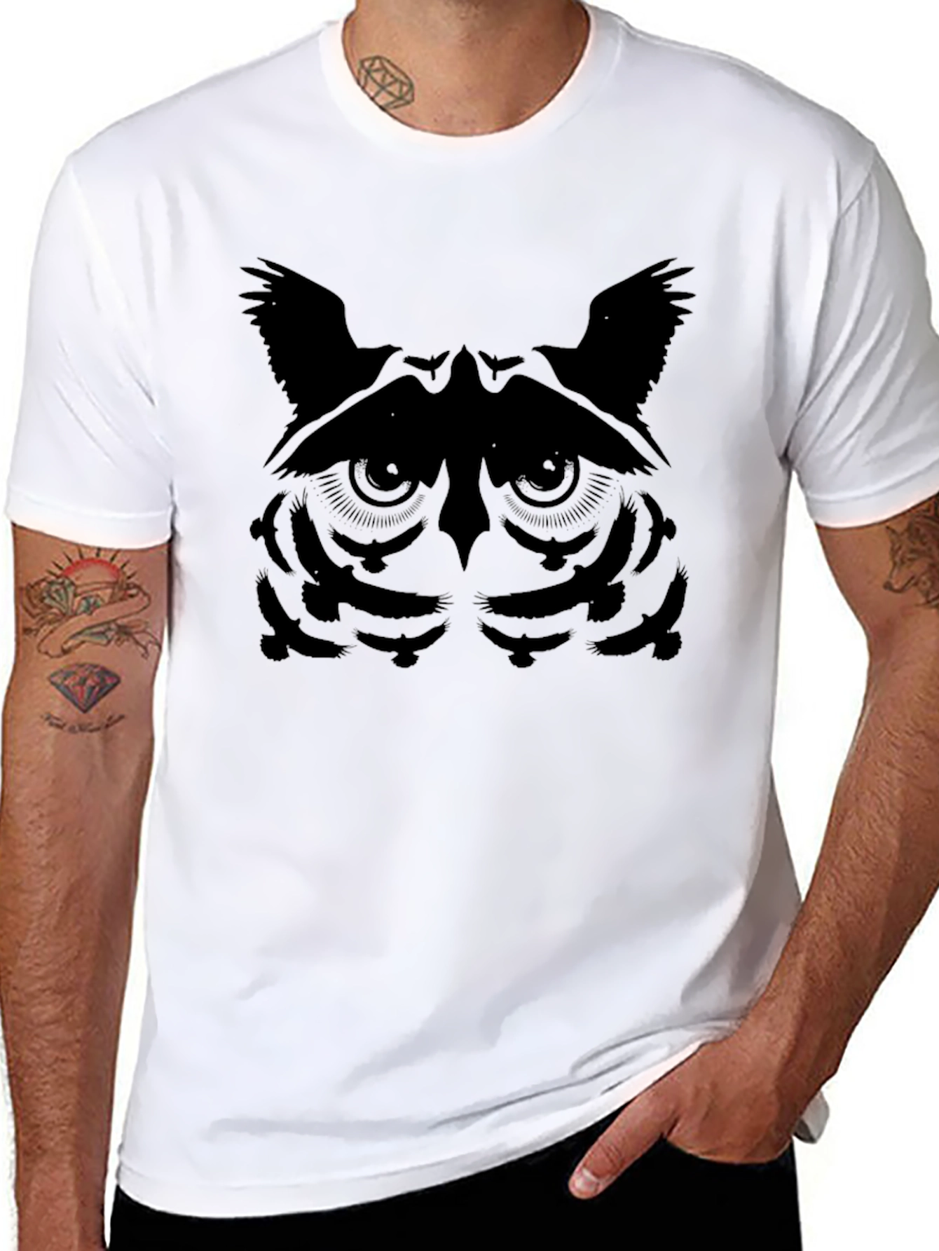 Black Owl Face Graphic Tee - Stylish Men's T-Shirt view 8