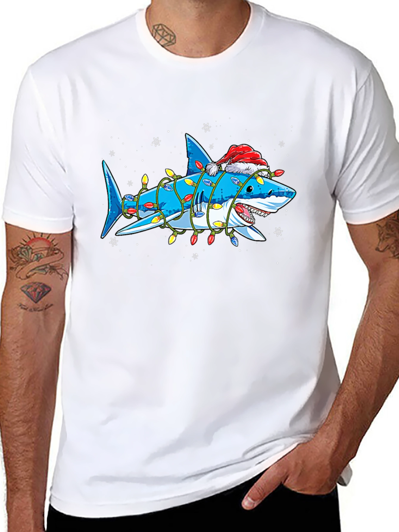 Christmas Shark T-Shirt with Holiday Lights - 8