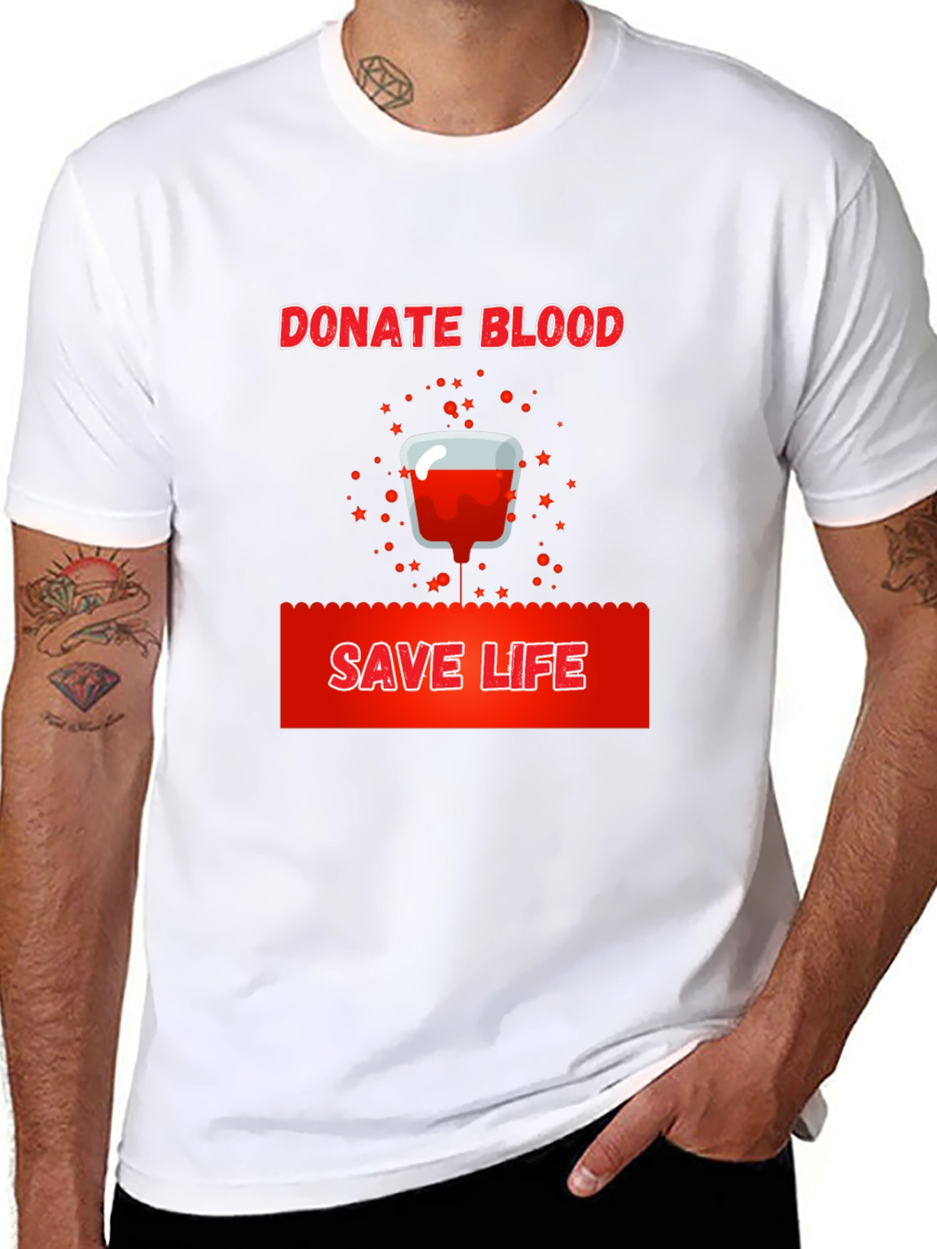 Donate Blood Save Life Graphic Tee - Black Cotton T-Shirt - 8