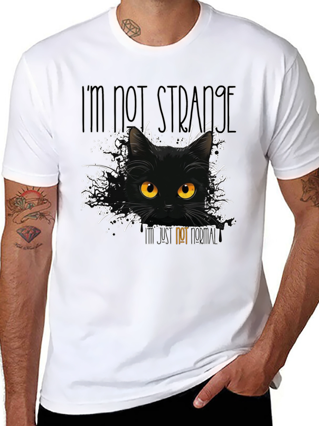 Black I'm Not Strange Cat T-Shirt view 8