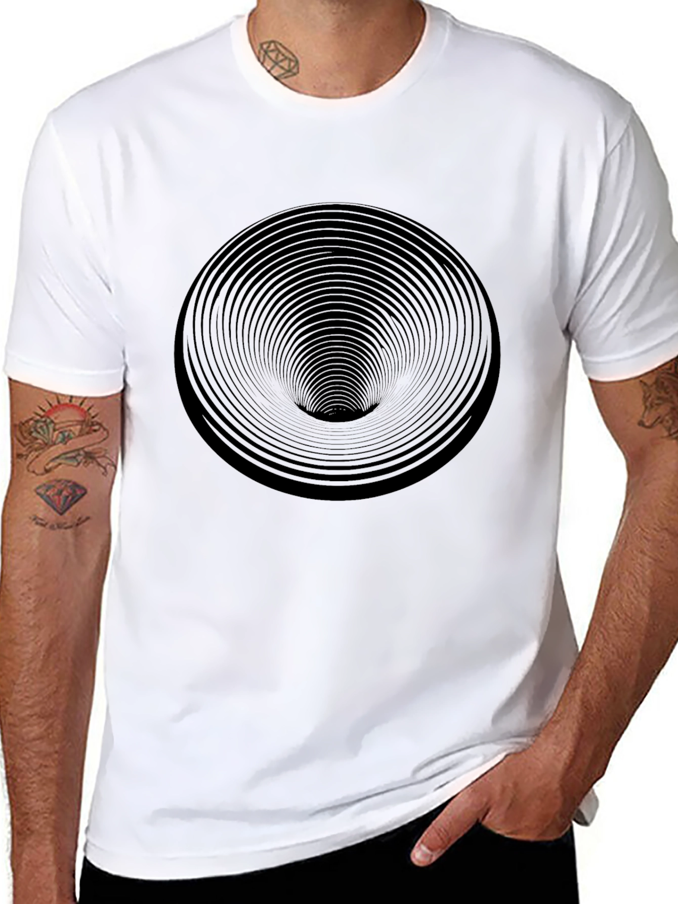 Black Abstract Vortex Graphic Black T-Shirt view 8