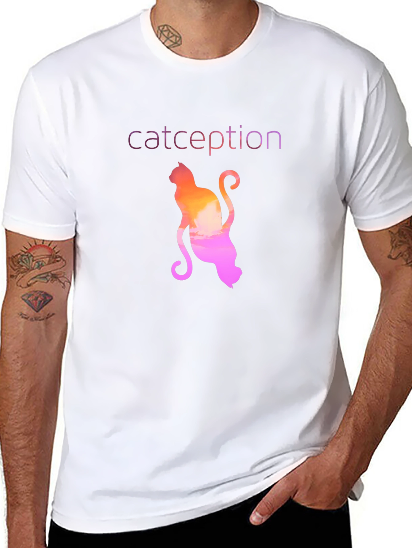 Black Catception T-Shirt - Unique Gradient Cat Design view 8