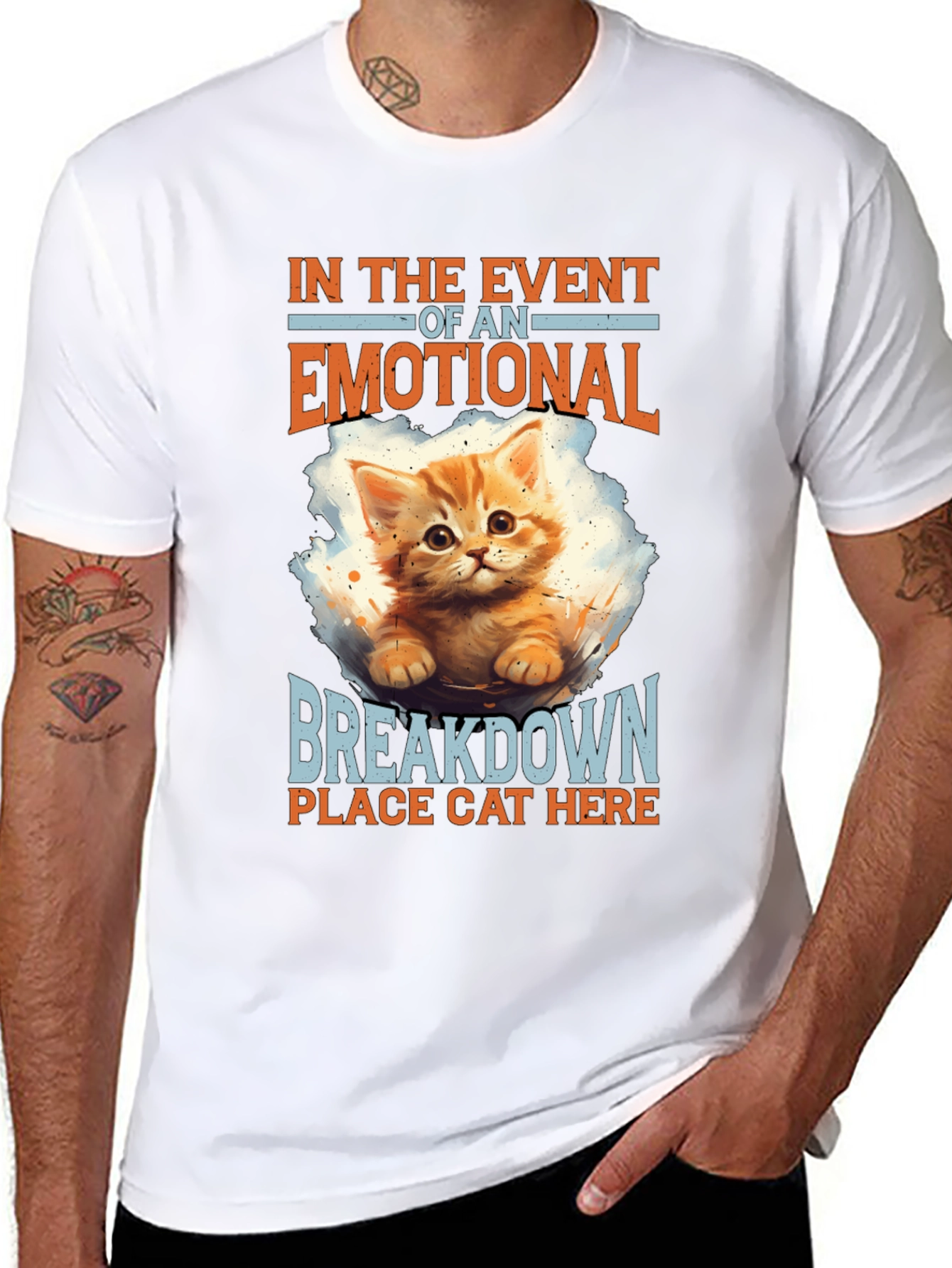 Black Emotional Breakdown Cat T-Shirt view 8