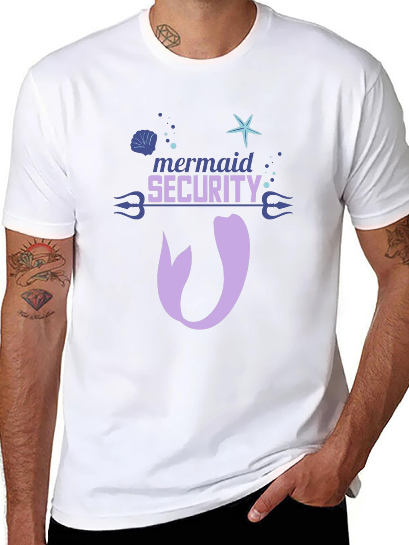 Black Mermaid Security Tee - Funny Graphic Novelty T-Shirt view 8