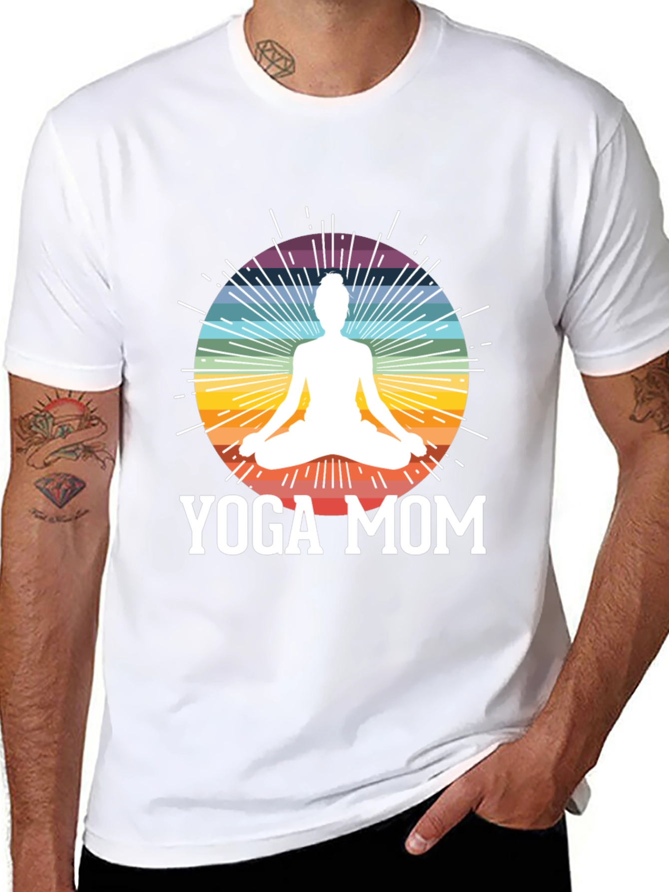 Black Yoga Mom Black T-Shirt - Meditation Rainbow Design view 8