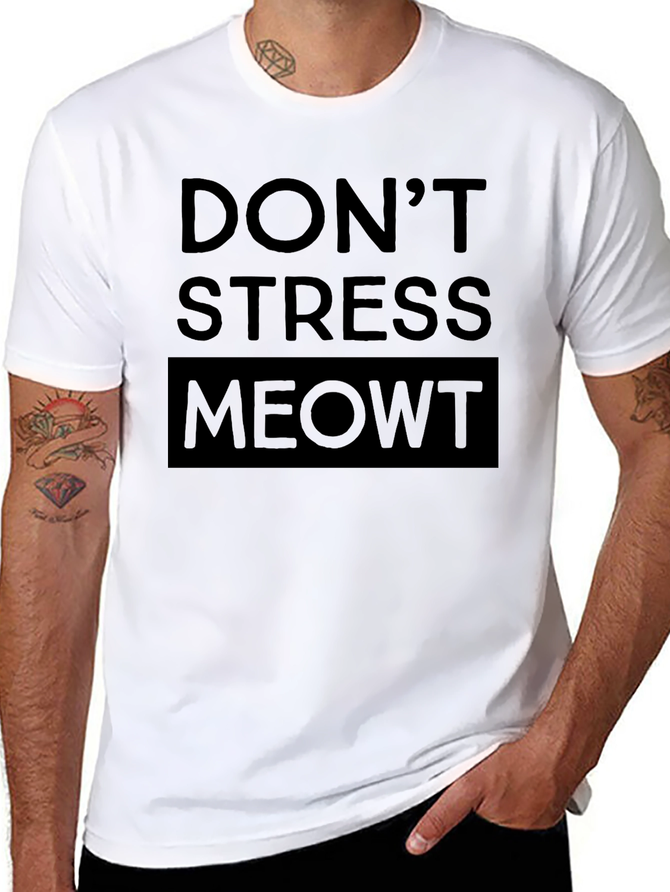 Black Don't Stress Meowt Black Graphic T-Shirt view 8