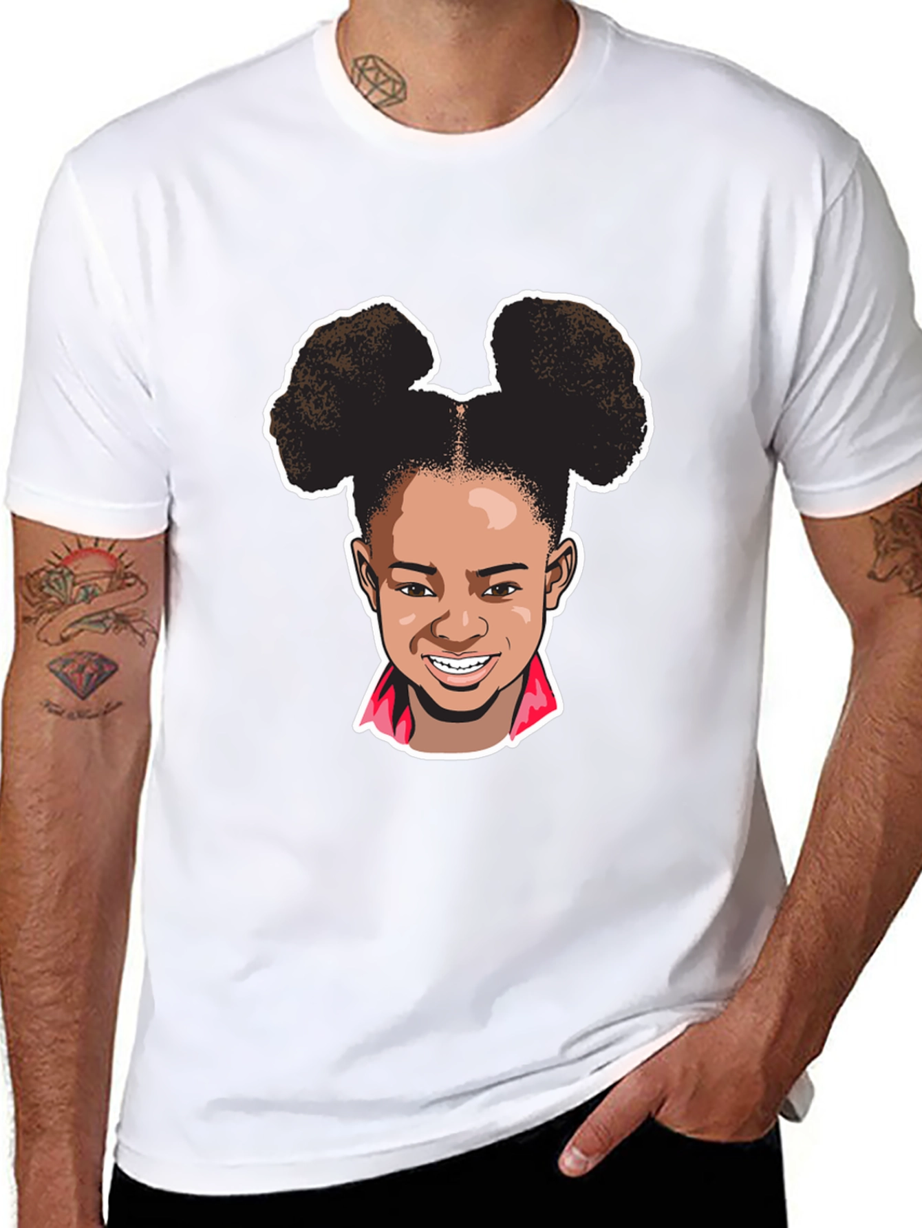 Black Cartoon Girl Graphic Tee - Black Cotton T-Shirt view 8