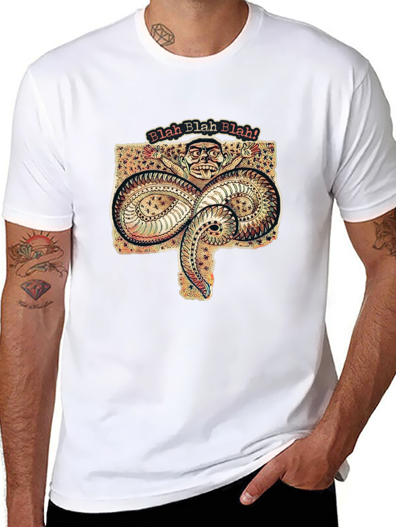 Black Blah Blah Graphic Tee - Unique Serpent Design view 8