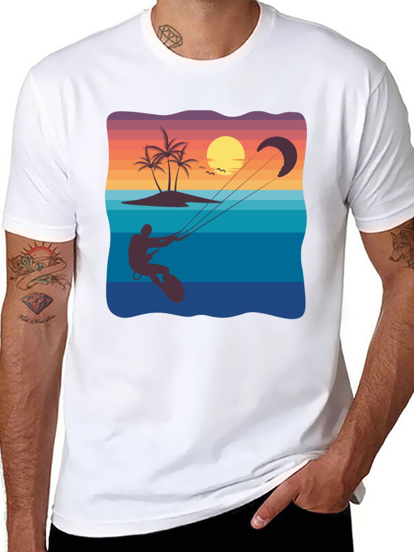 Black Sunset Kitesurfing Graphic Tee - Black Cotton Blend view 8