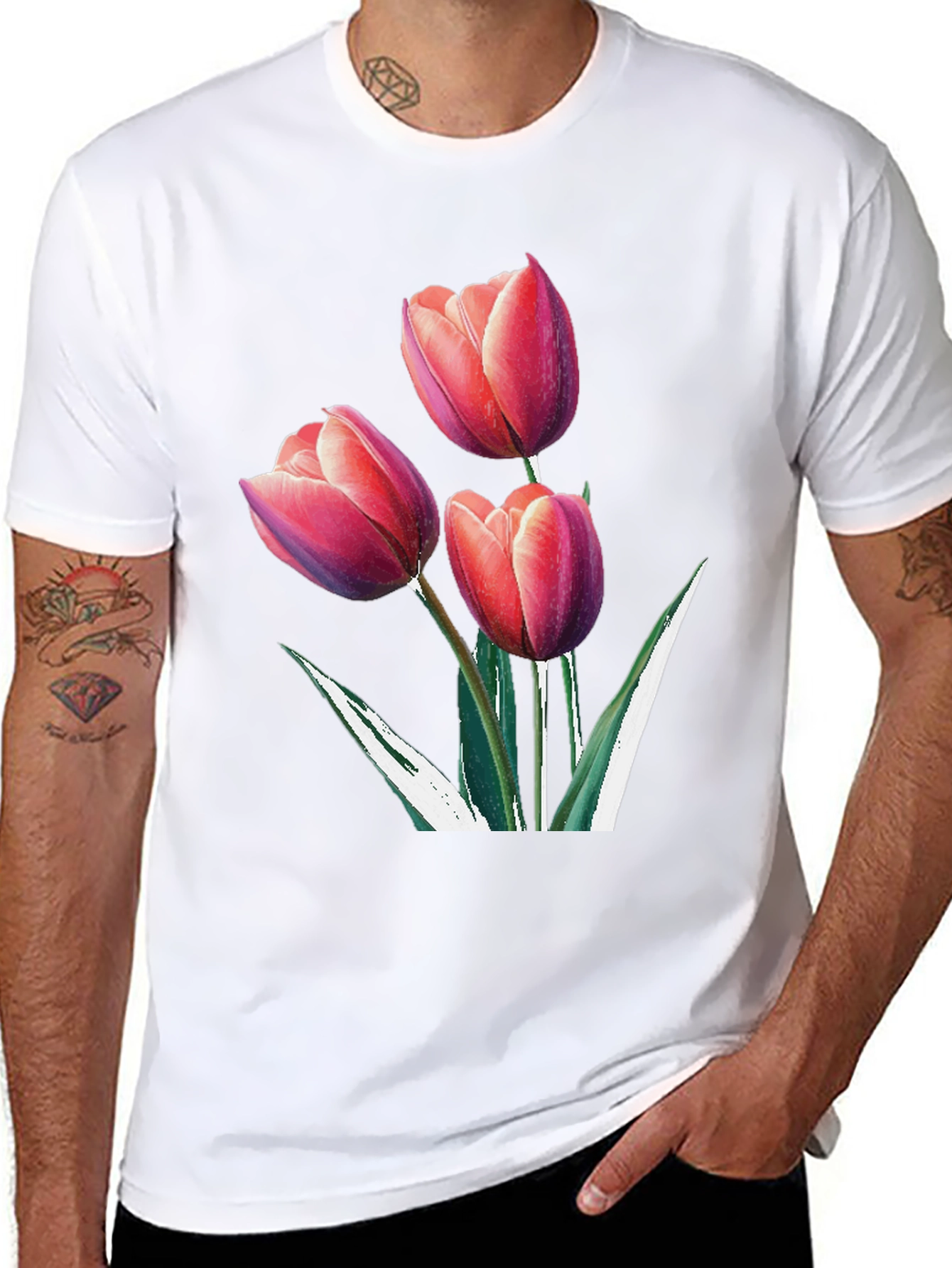 Black Floral Tulip Graphic Black Tee view 8