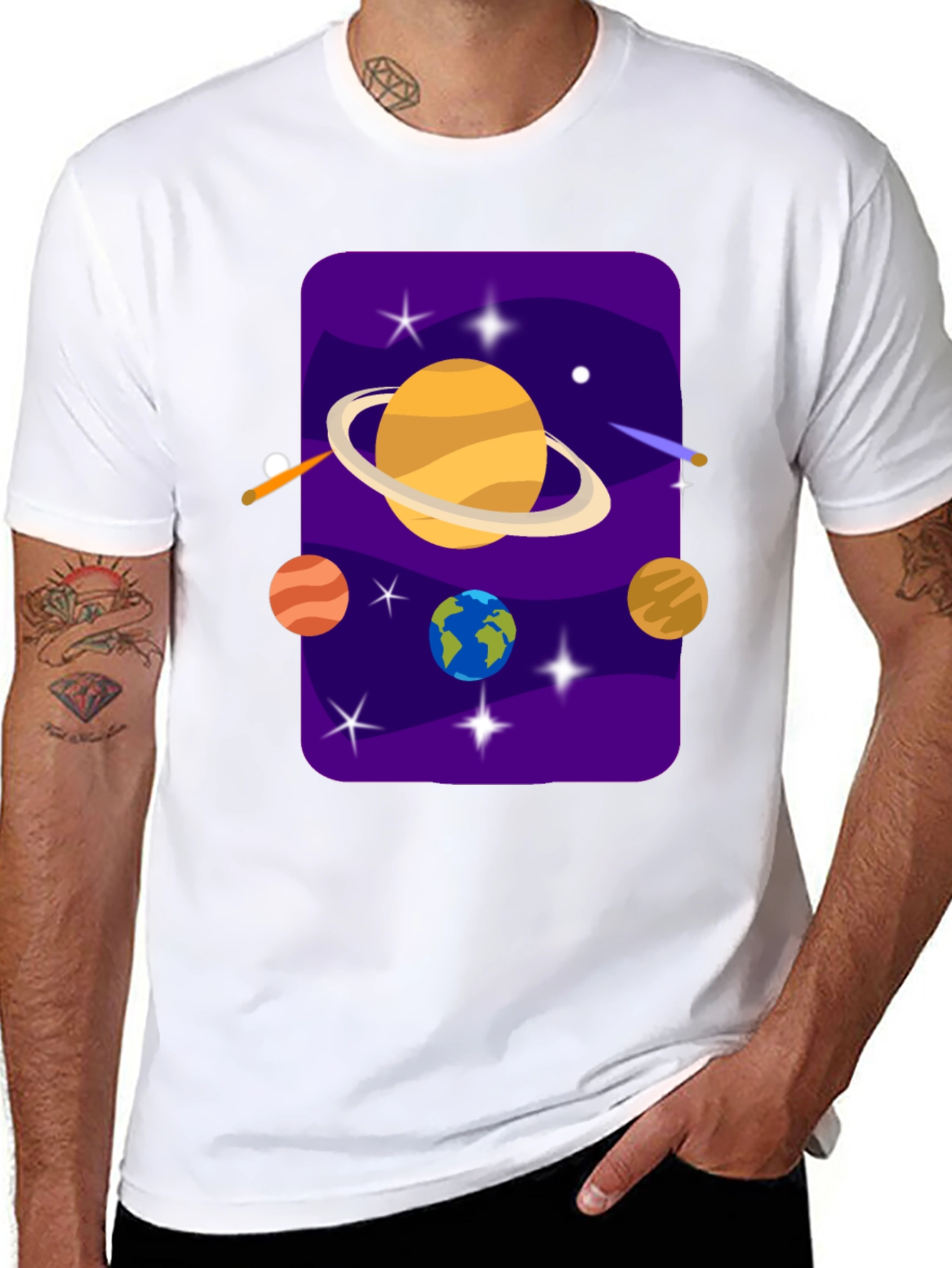 Black Space Galaxy T-Shirt - Planets and Stars Design view 8